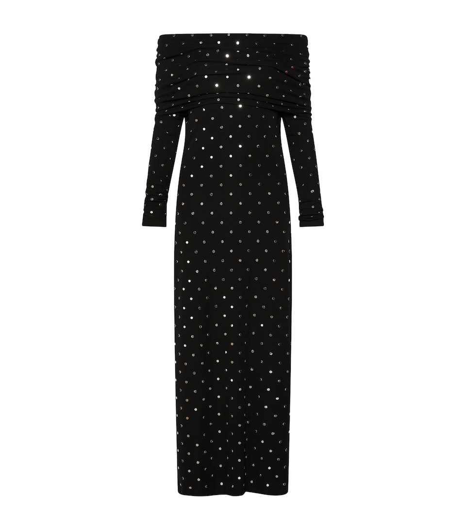 Marella Womens Studded Off the Shoulder MIdi Dress Black