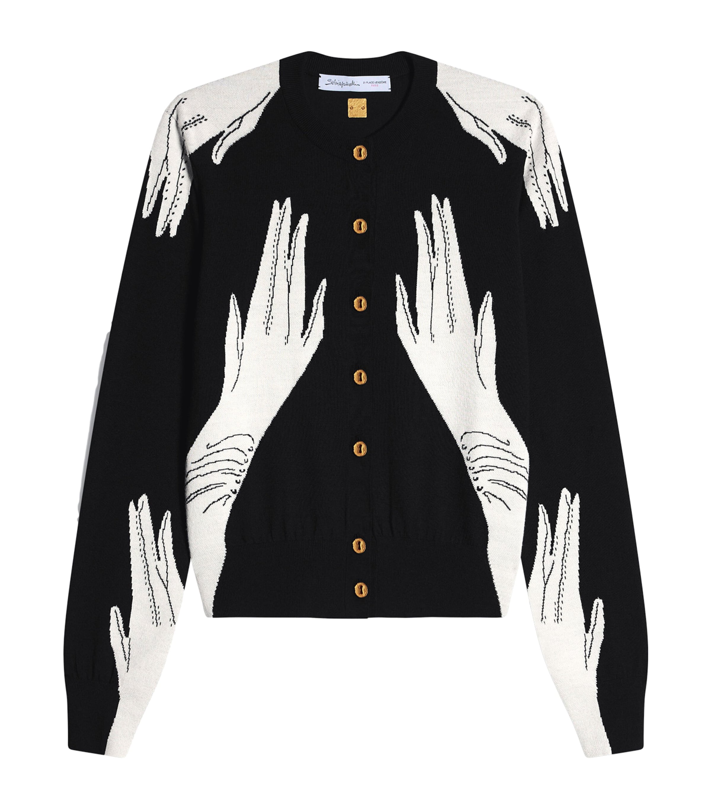 Schiaparelli Womens Wool-Silk Trompe-l'Oeil Hand Cardigan Black/white