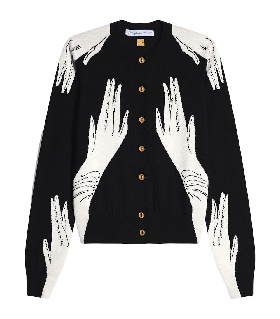 Schiaparelli Womens Wool-Silk Trompe-l'Oeil Hand Cardigan Black/white