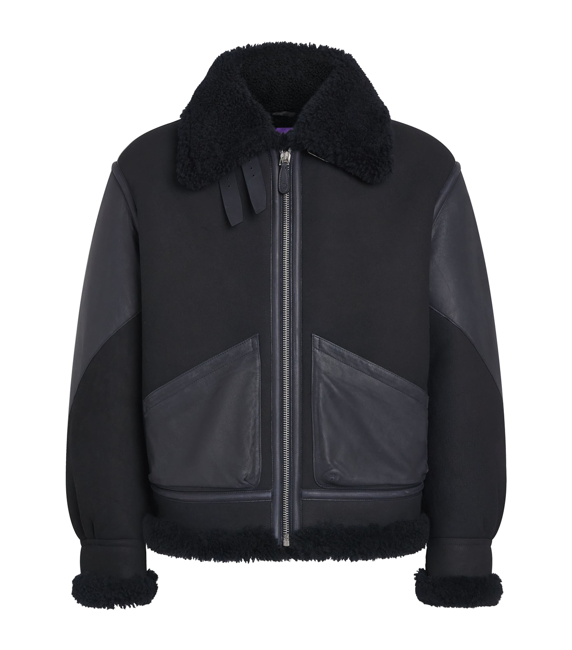 Ralph Lauren Purple Label Mens Shearling Lutton Aviator Jacket Chairman Navy