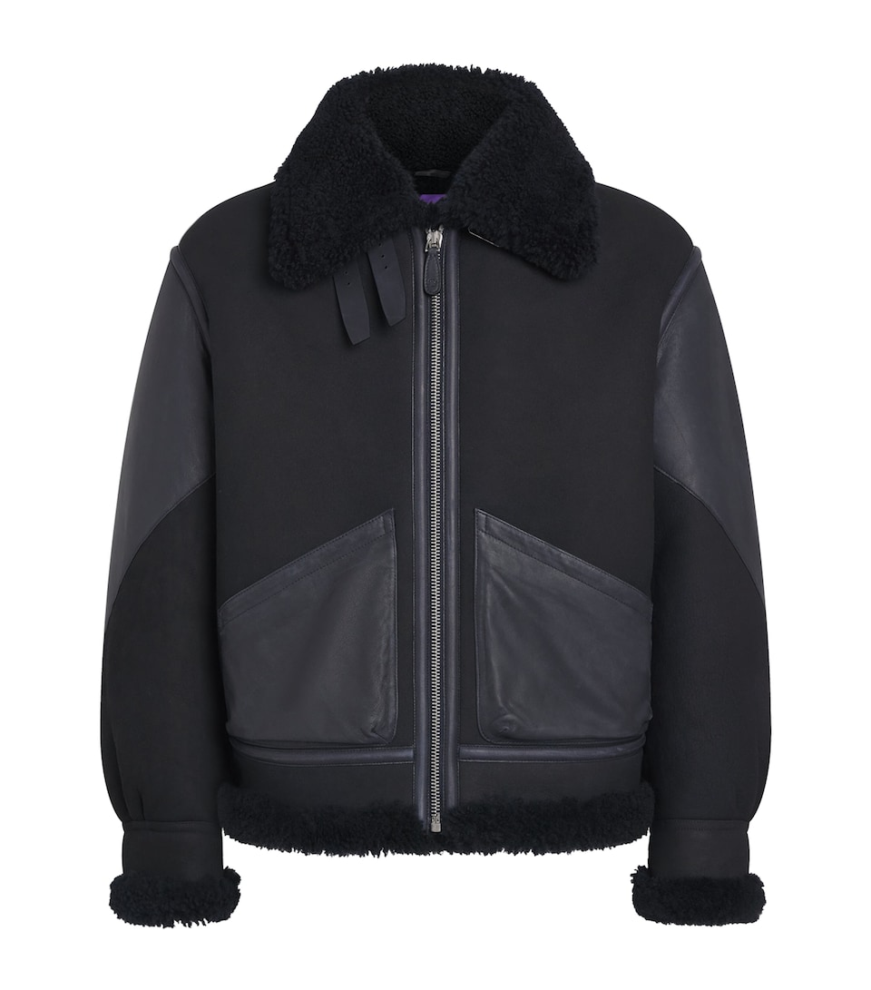 Ralph Lauren Purple Label Mens Shearling Lutton Aviator Jacket Chairman Navy