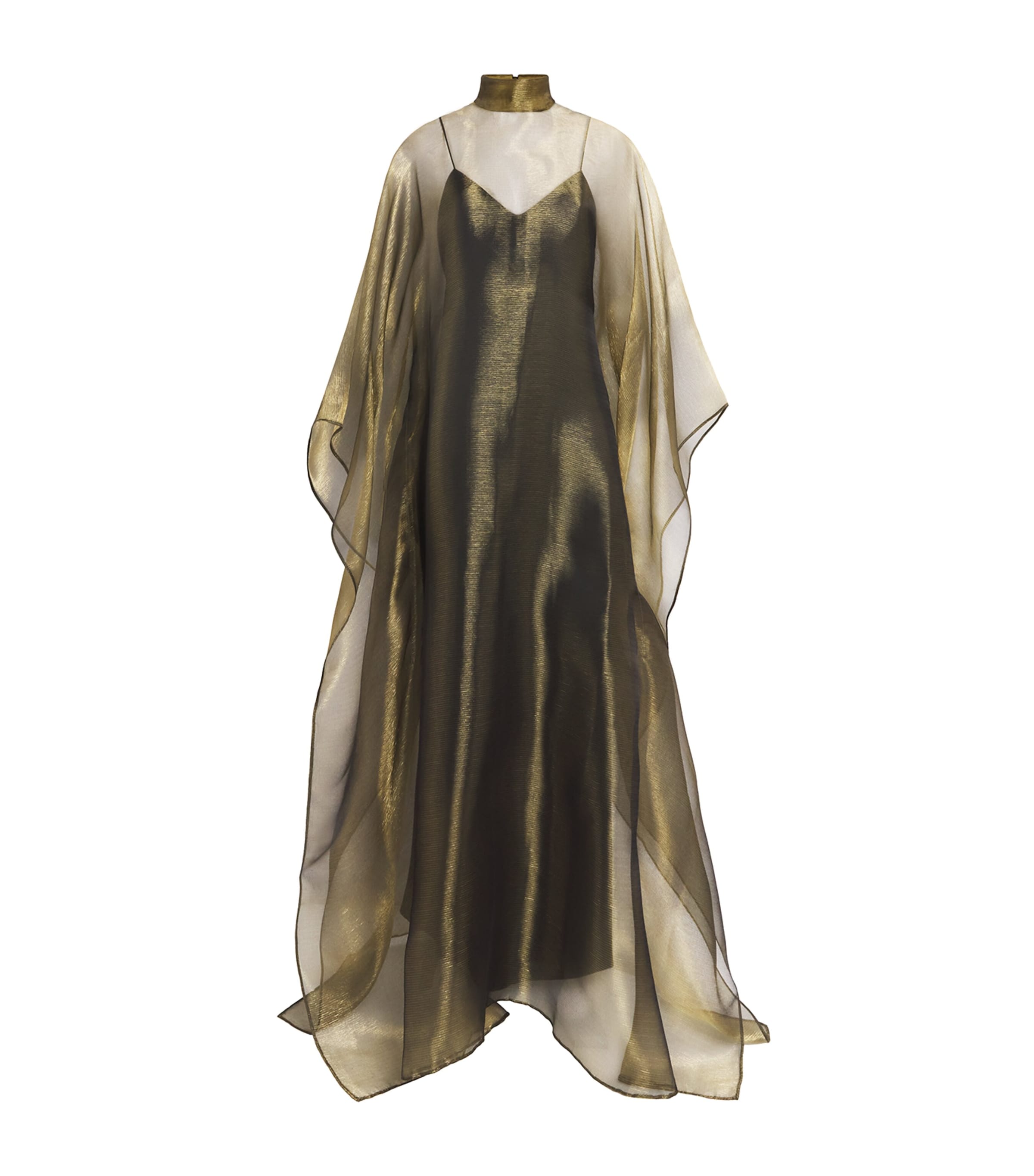 Taller Marmo Womens Organza Sphinx Kaftan Maxi Dress Antique Gold