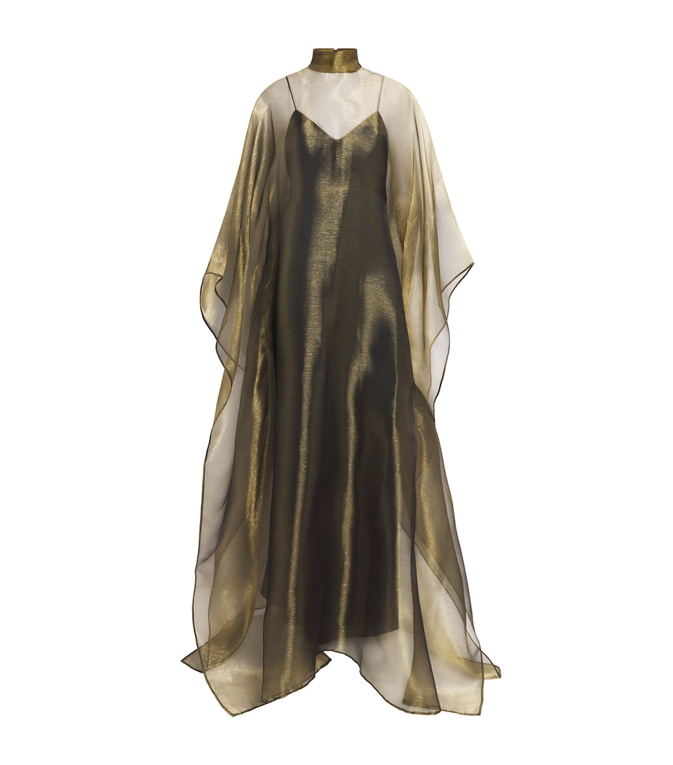 Taller Marmo Womens Organza Sphinx Kaftan Maxi Dress Antique Gold