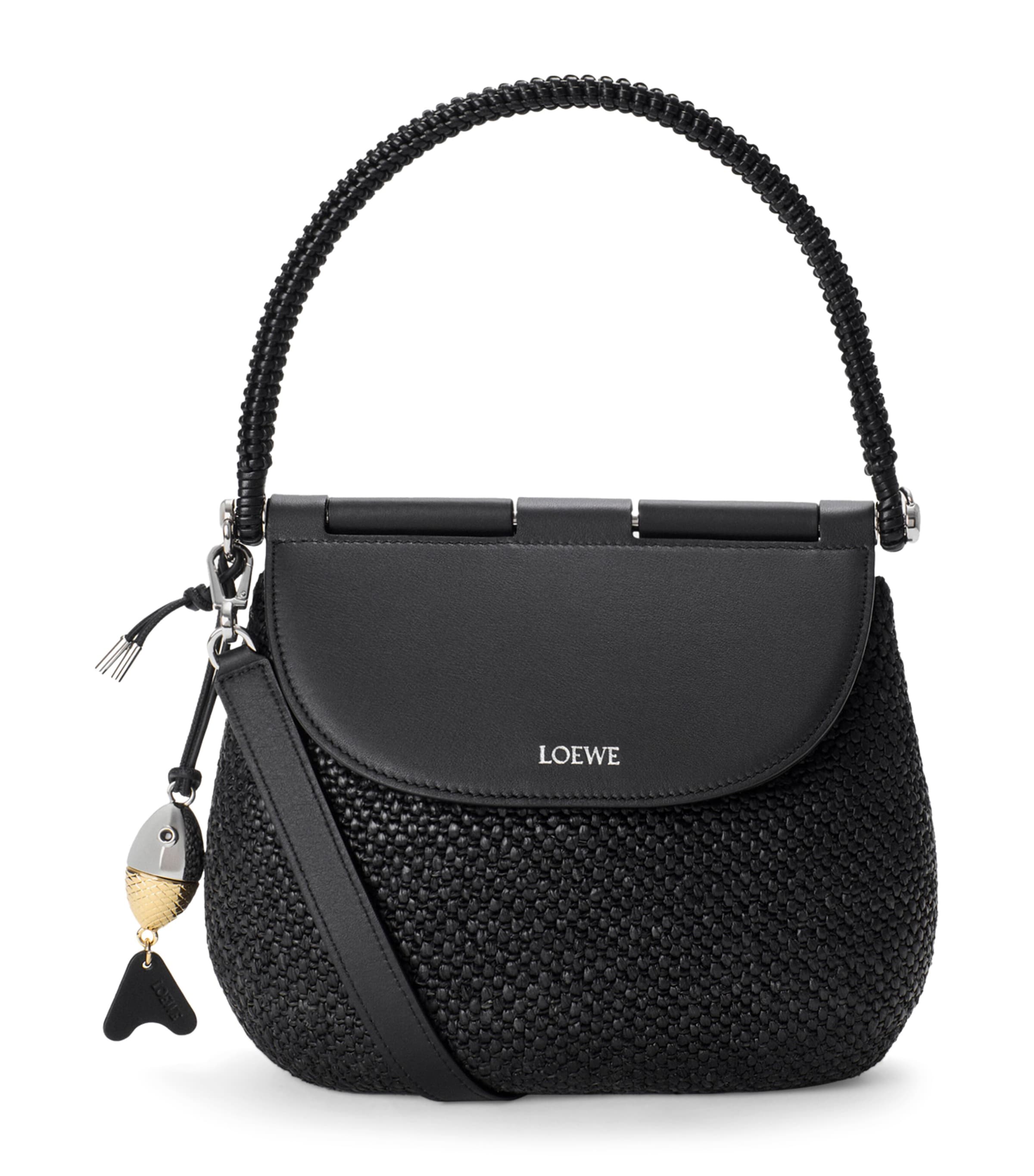 LOEWE x Paula’s Ibiza Medium Raffia Pescador Top-Handle Bag Black