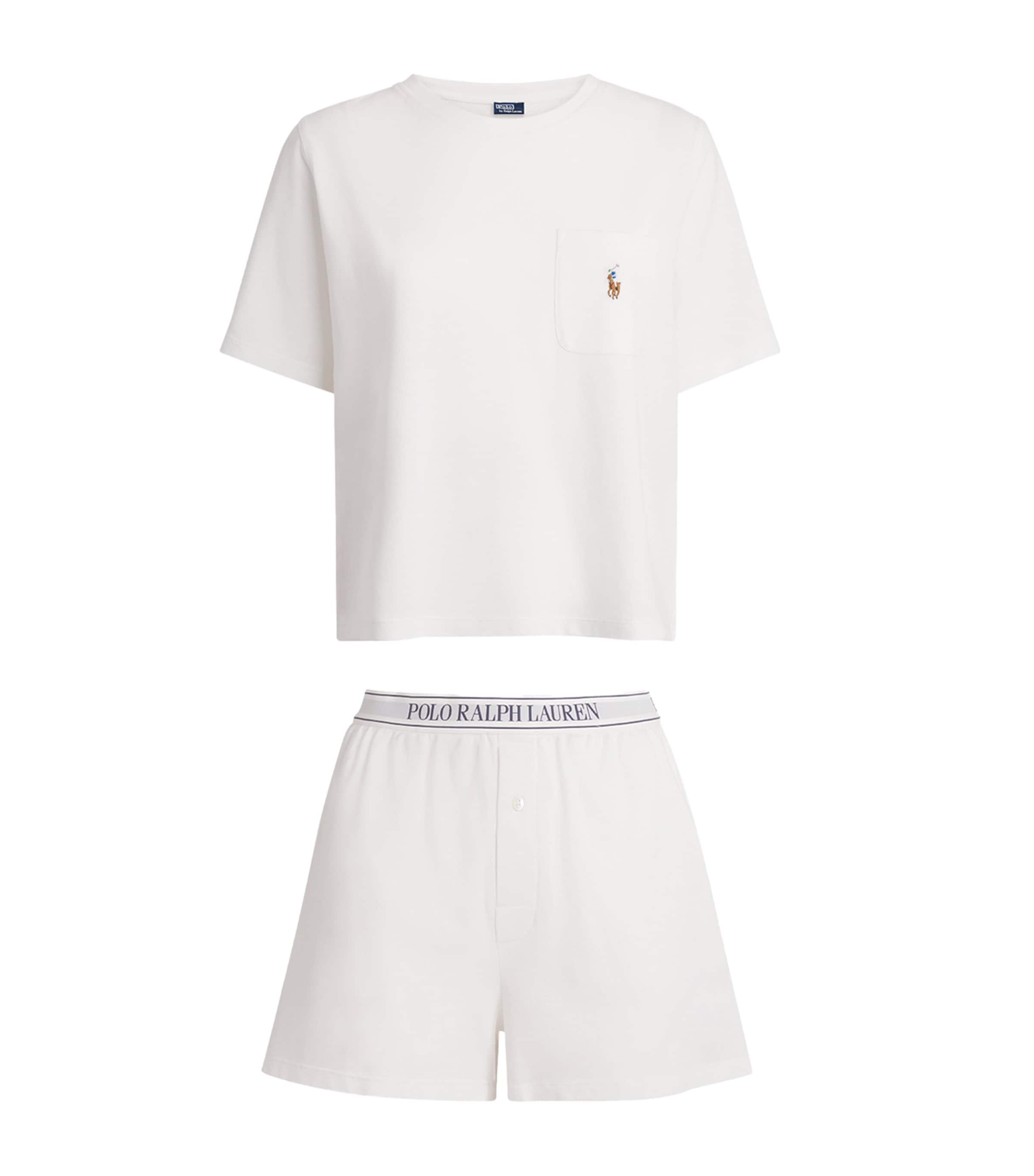 Polo Ralph Lauren Womens Cotton-Modal Short Pyjama Set White Cld X Bltc Sea
