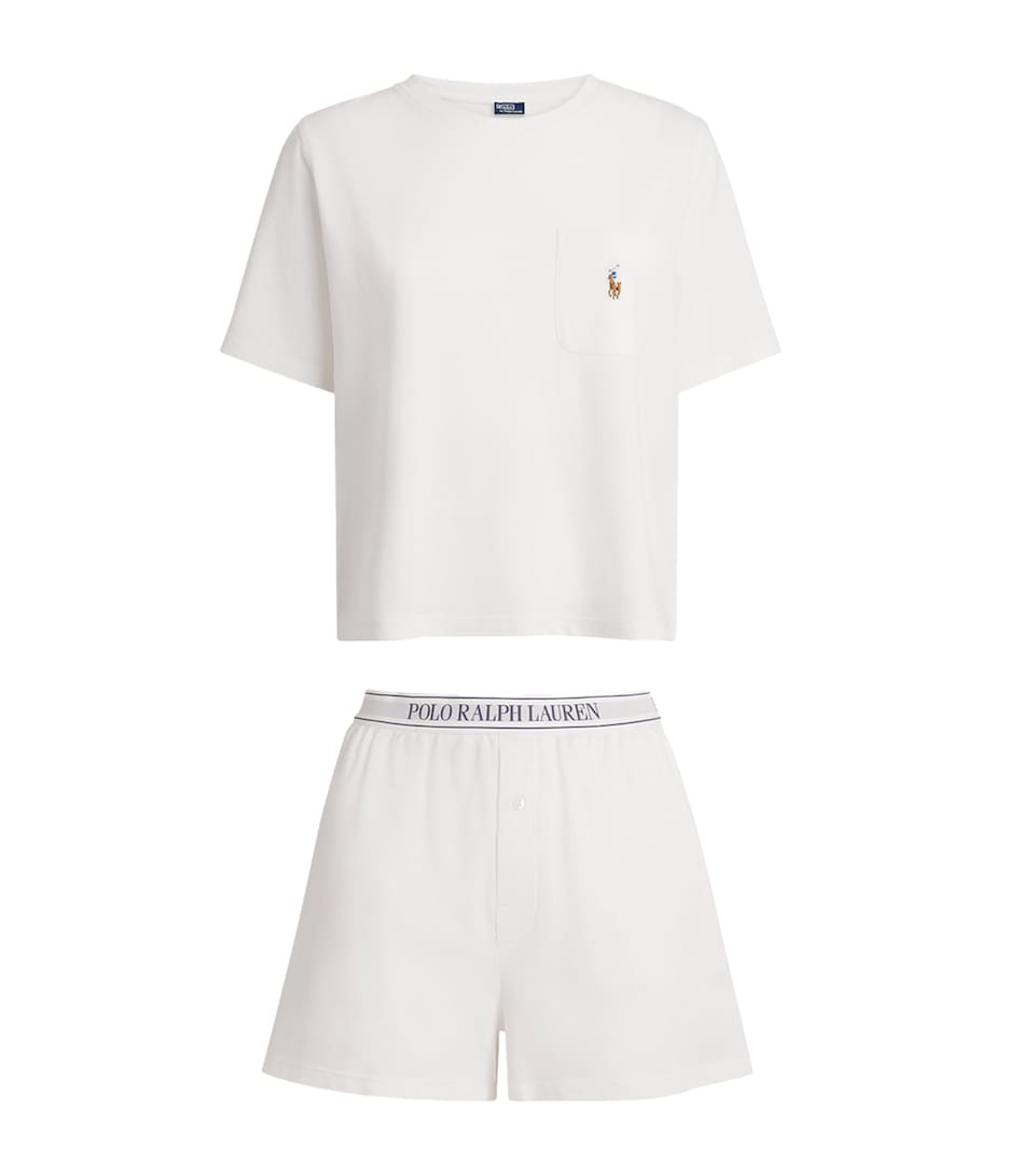 Polo Ralph Lauren Womens Cotton-Modal Short Pyjama Set White Cld X Bltc Sea