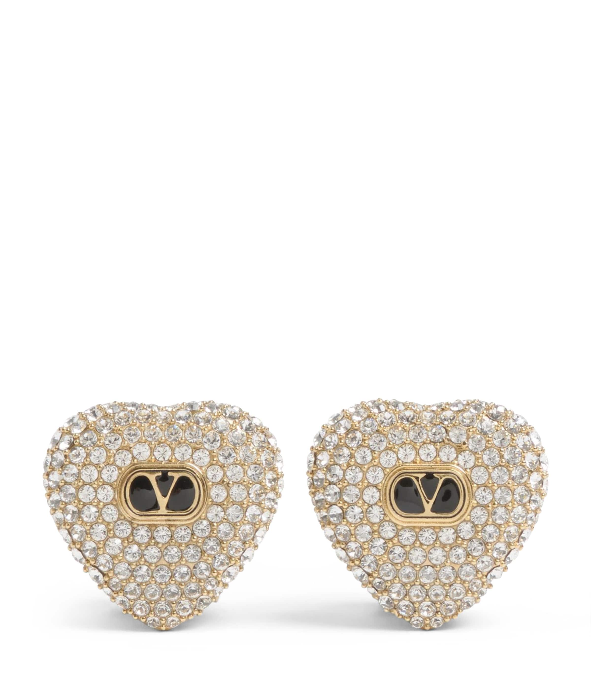Crystal Heart VLogo Clip-On Earrings