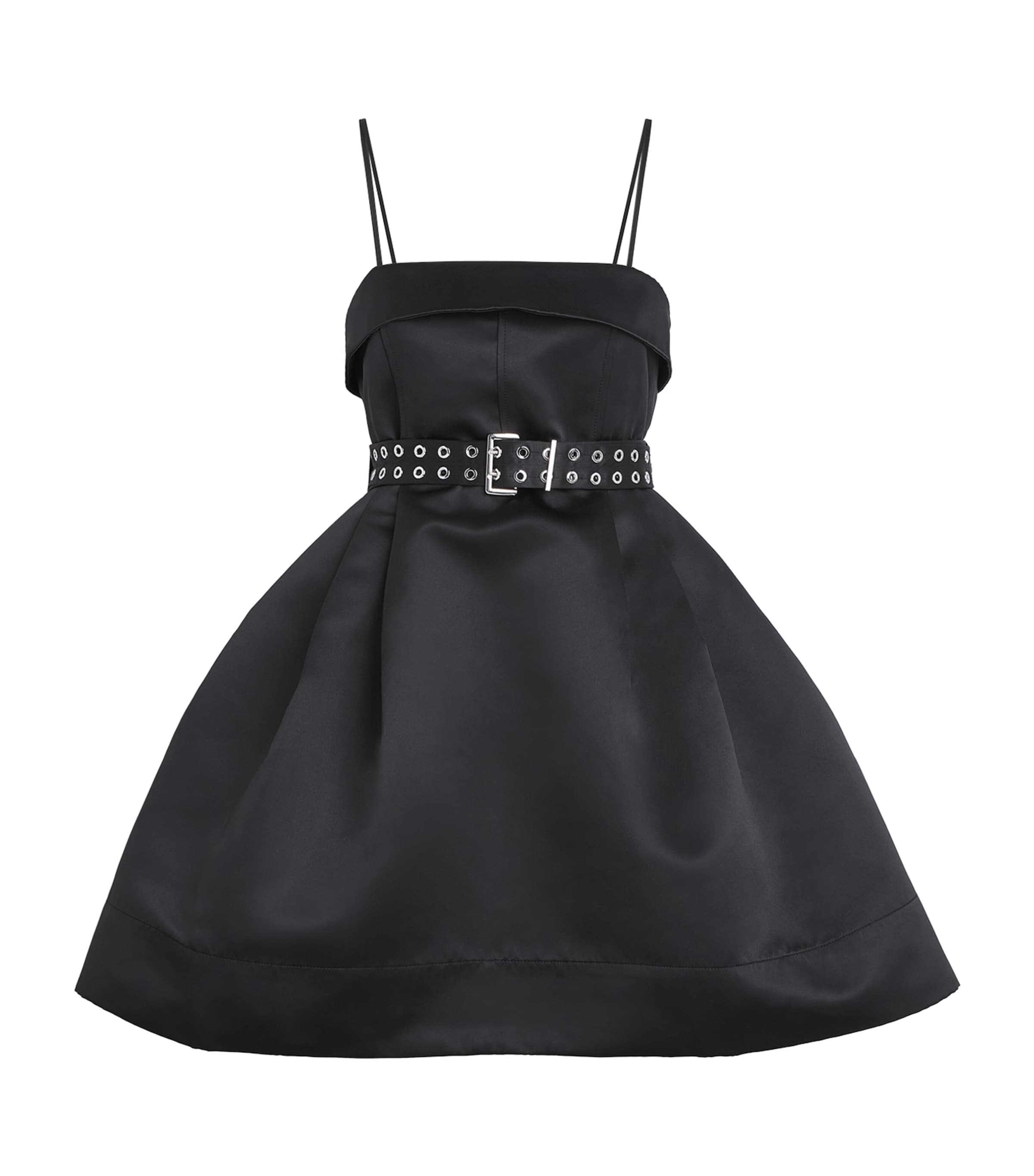 GANNI Womens Satin Bubble Mini Dress Black