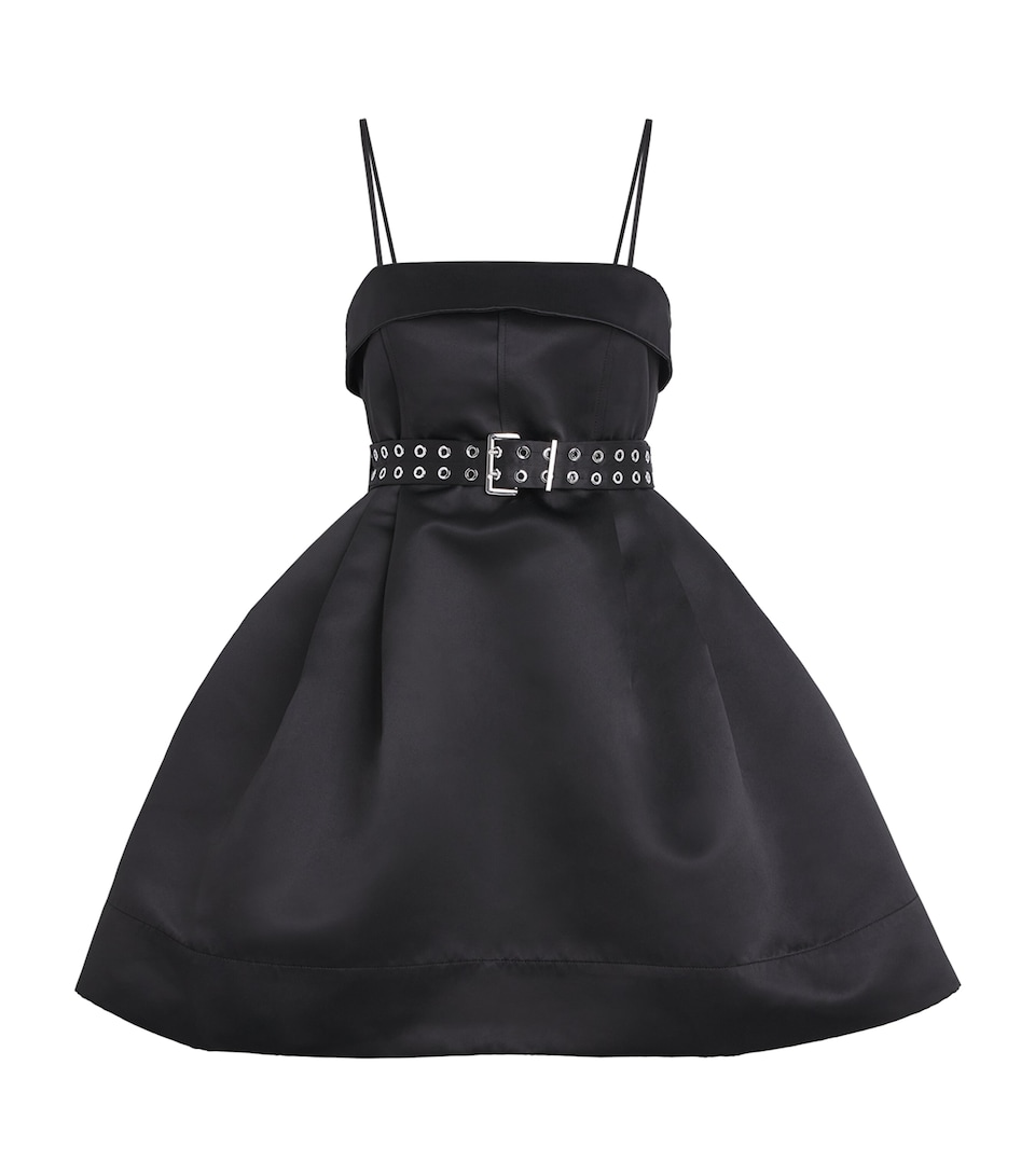 GANNI Womens Satin Bubble Mini Dress Black