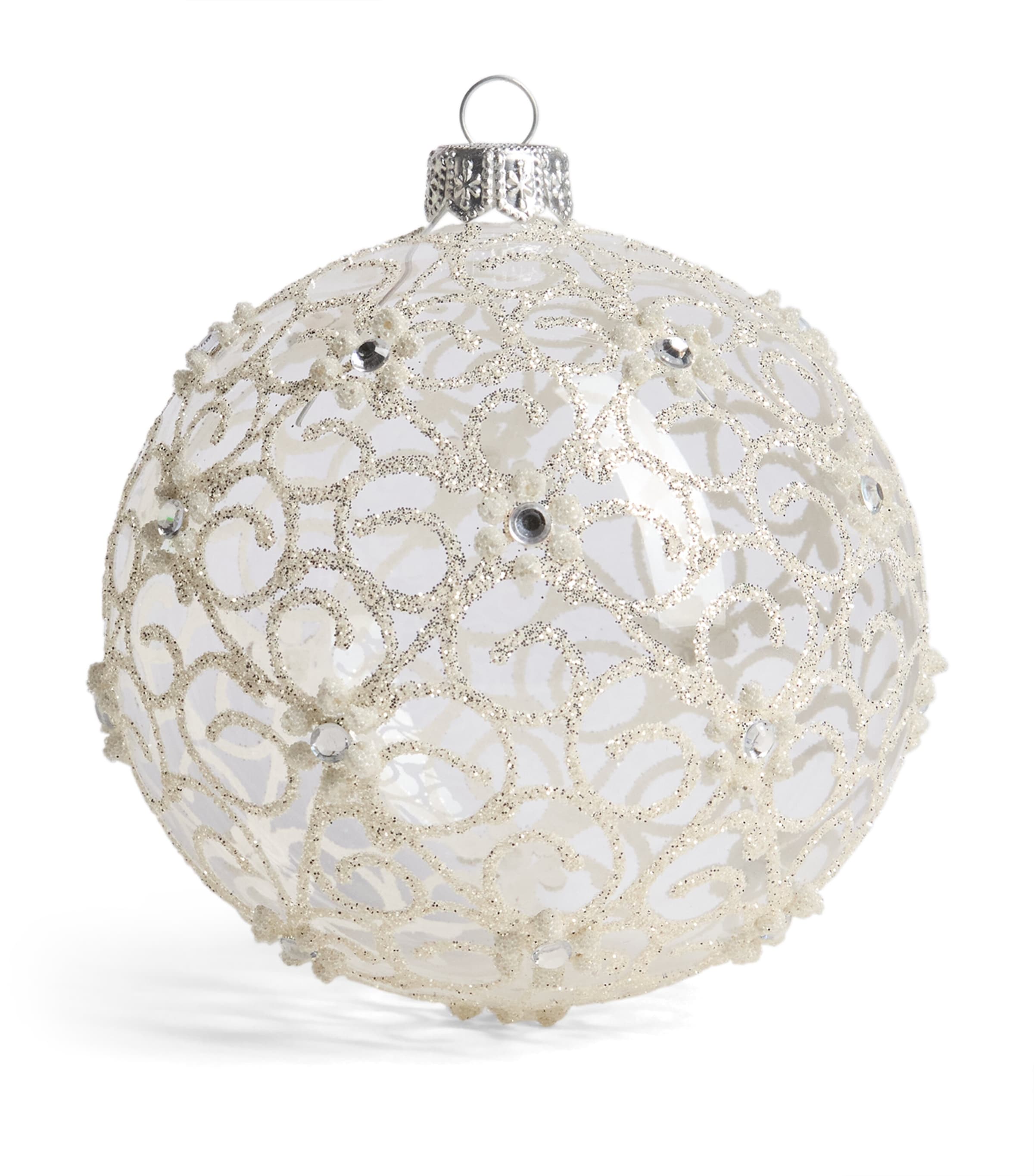 Harrods Glitter Swirl Bauble Clear Glass