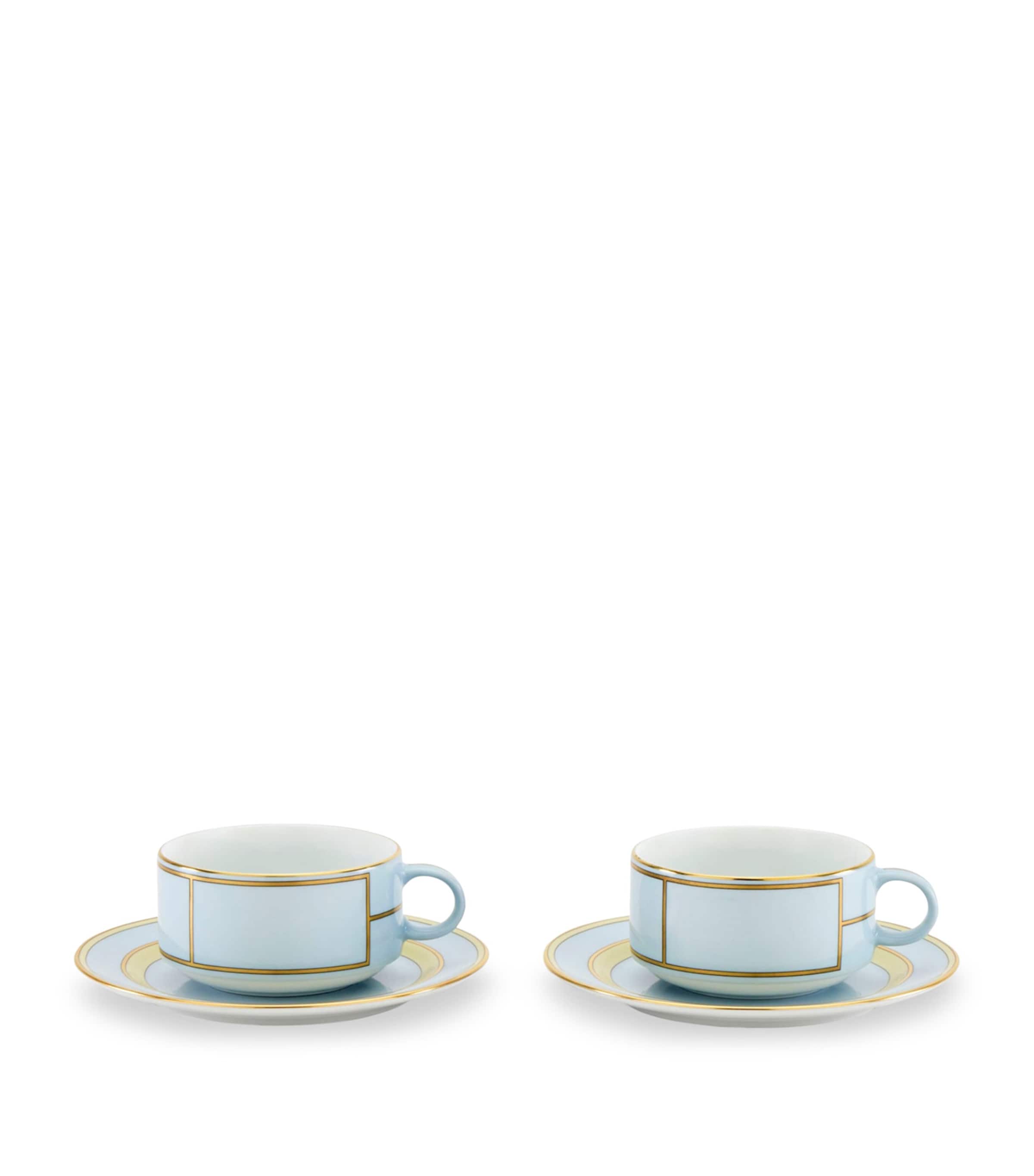 Set of 2 Porcelain Colonna Diva Celeste Teacups and Saucers