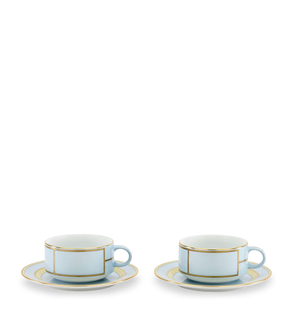 Set of 2 Porcelain Colonna Diva Celeste Teacups and Saucers