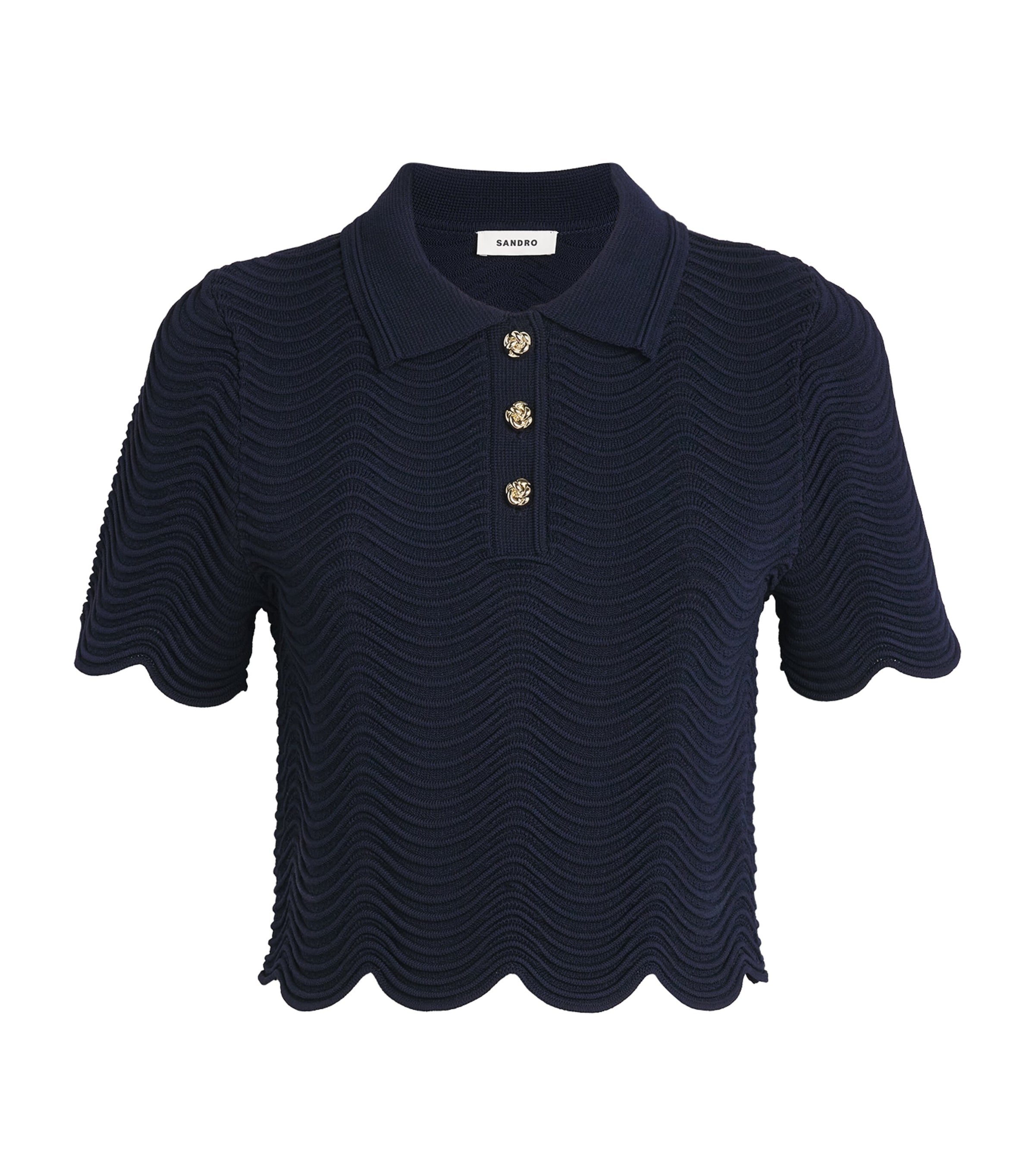 Sandro Paris Womens Knitted Polo Crop Top Navy Blue