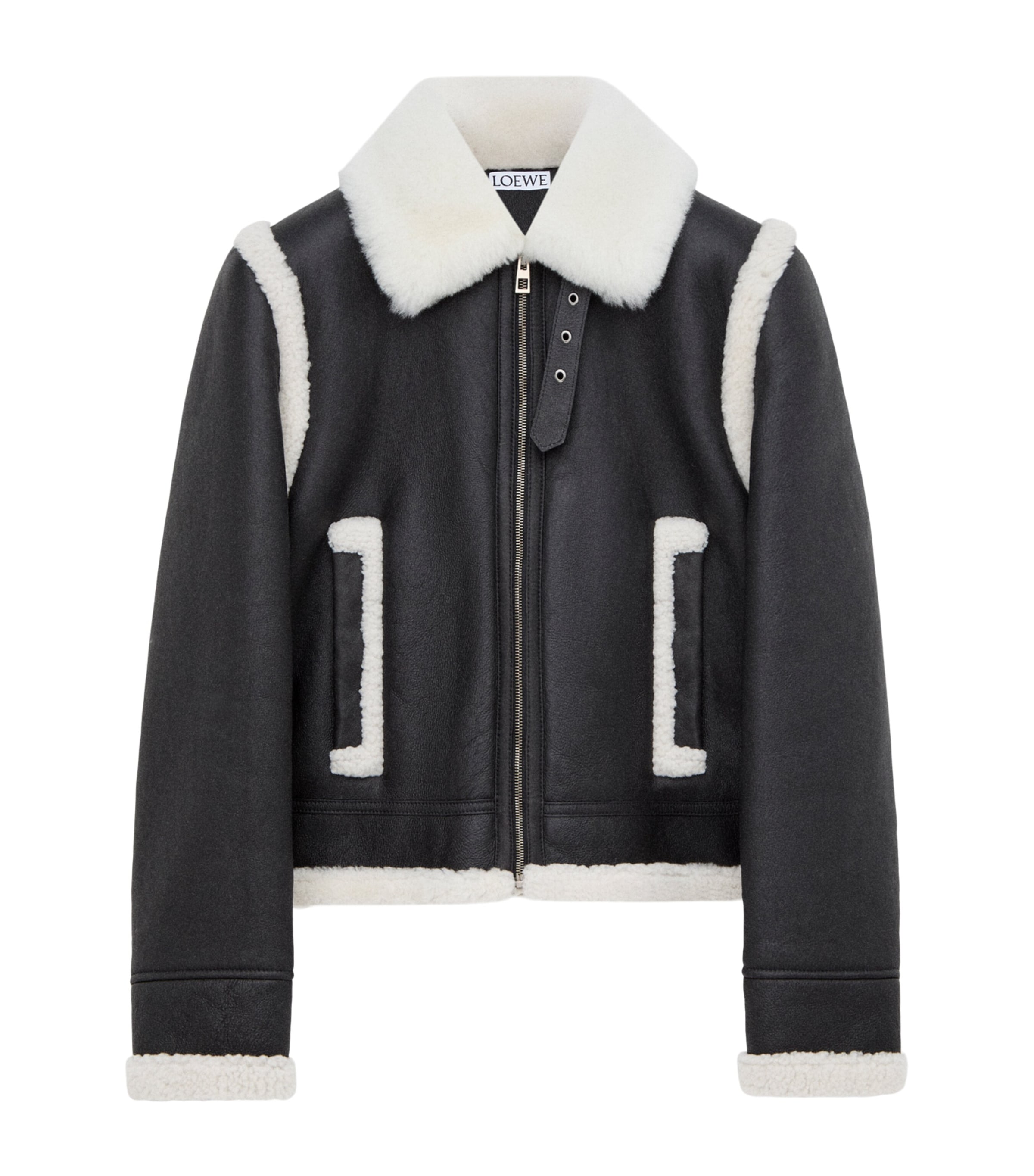LOEWE Womens Shearling-Collar Lambskin Aviator Jacket Black