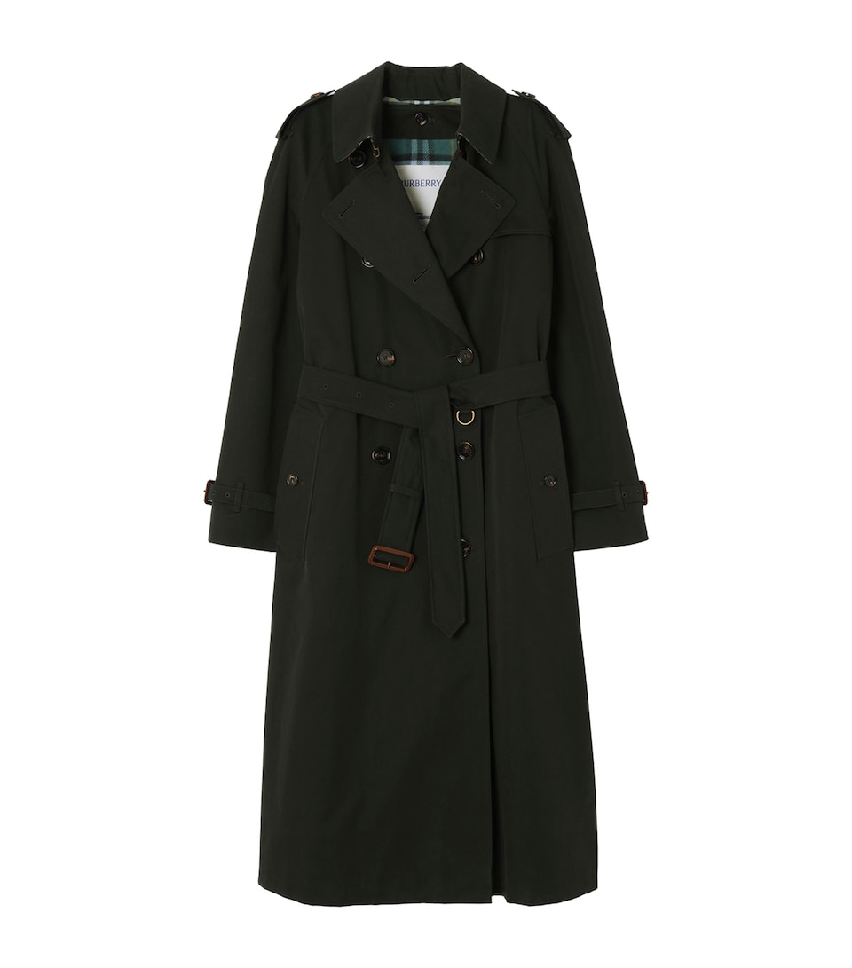 Burberry Womens Highgrove x Burberry Cotton Gabardine Waterloo Trench Coat with Warmer Marsh Green