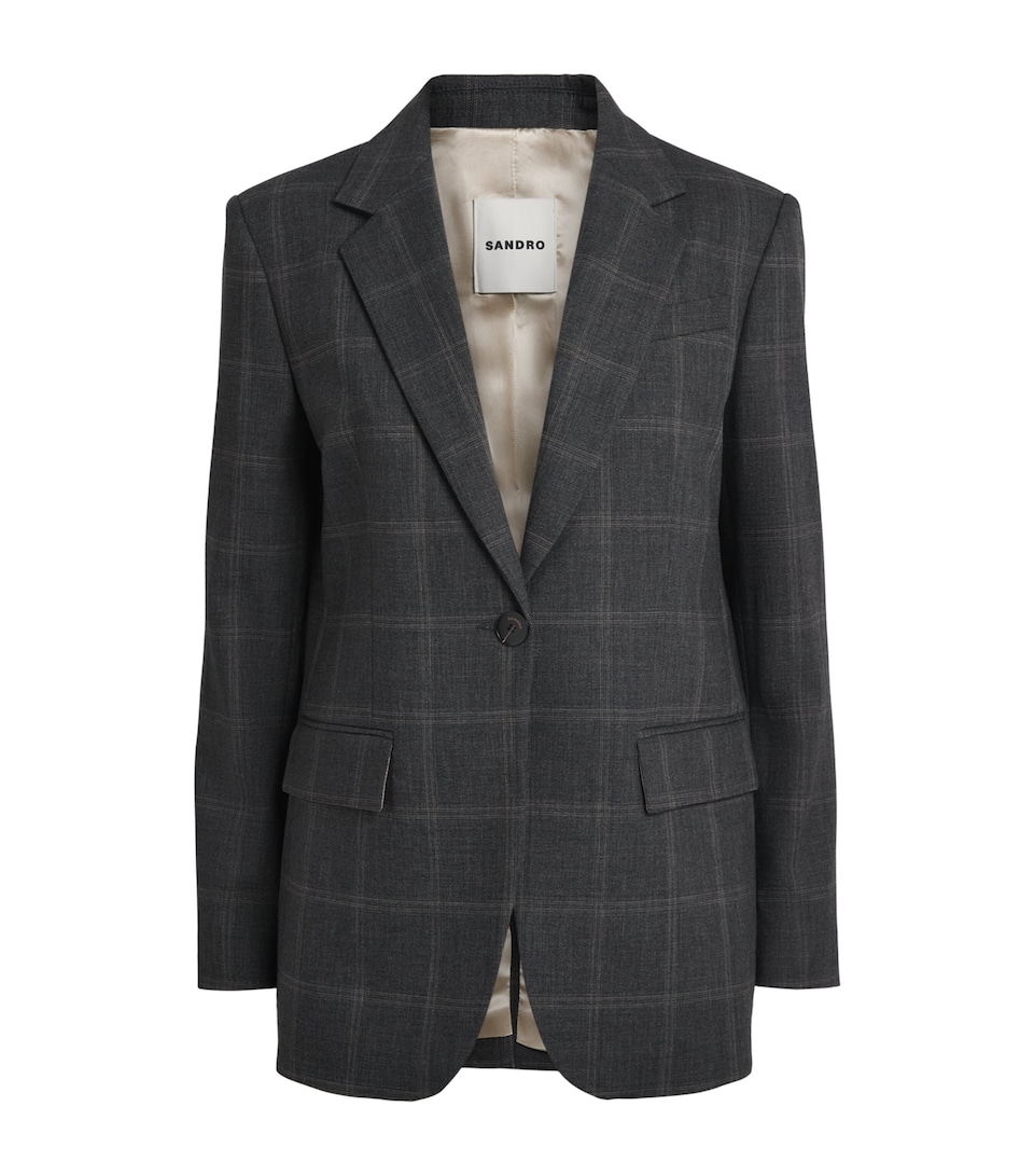 Sandro Paris Womens Check Single-Breasted Blazer Grey