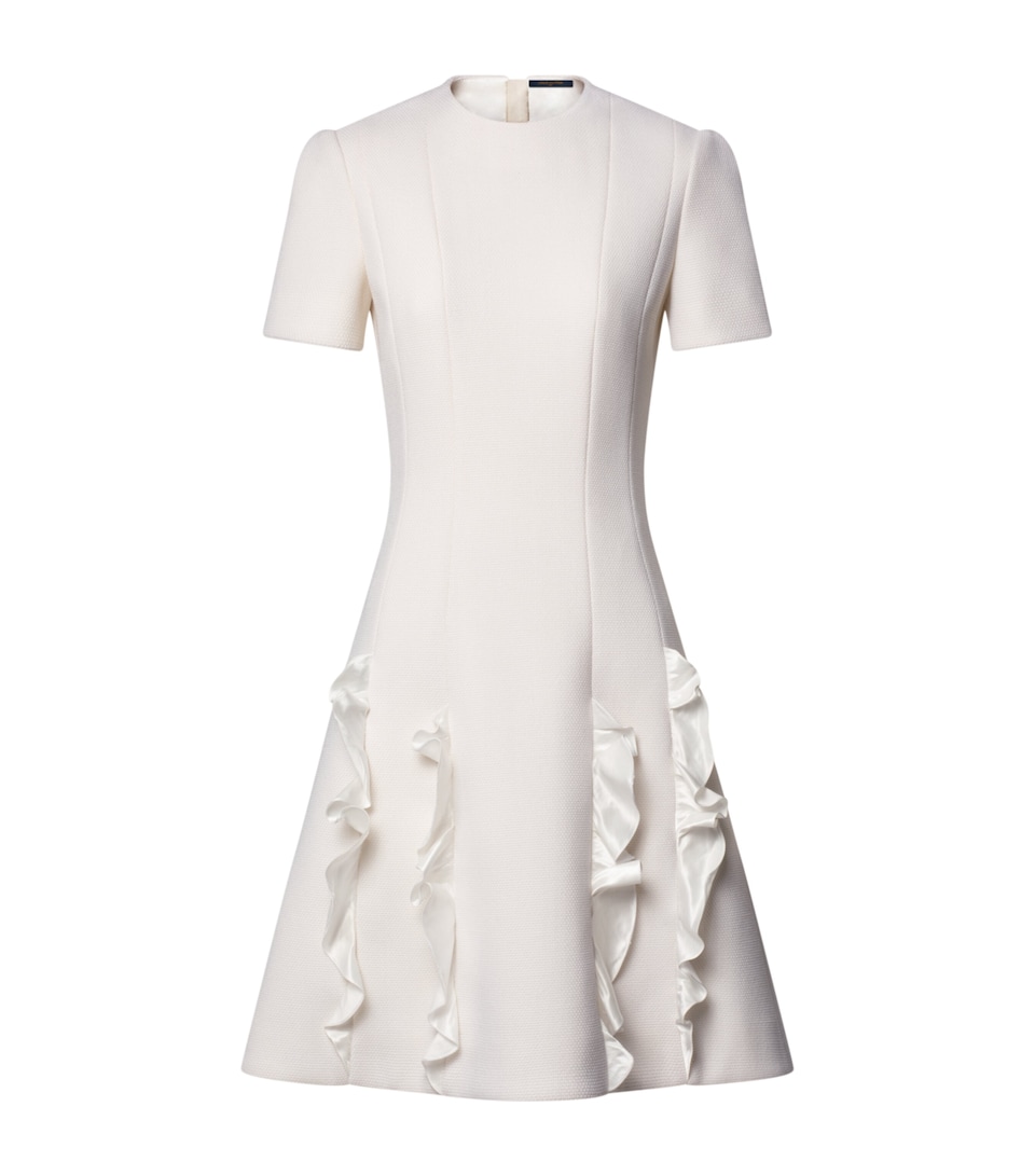 LOUIS VUITTON Womens Satin-Ruffle Tailored Mini Dress White