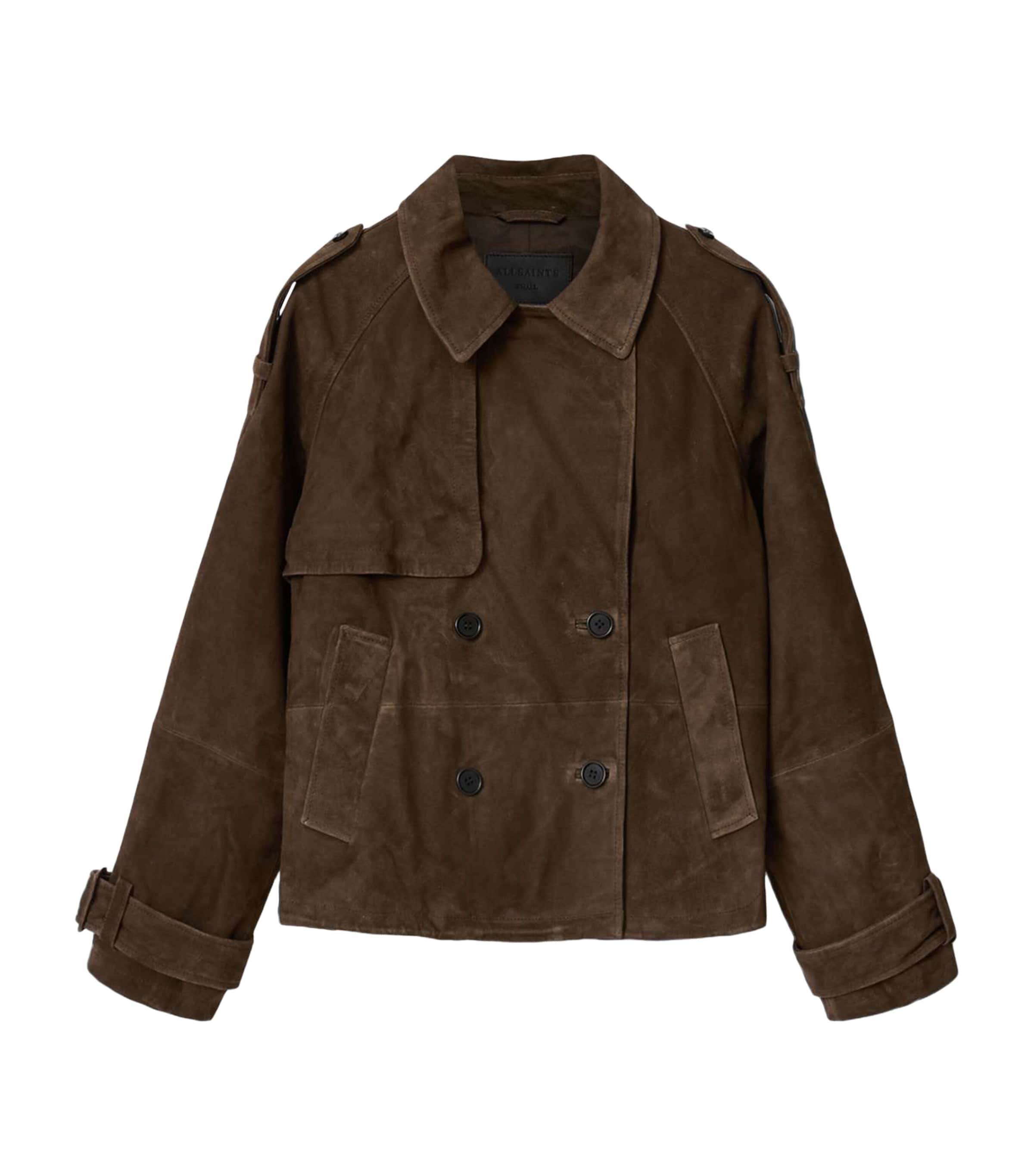 AllSaints Womens Suede Reya Mackintosh Jacket Bitter Brown