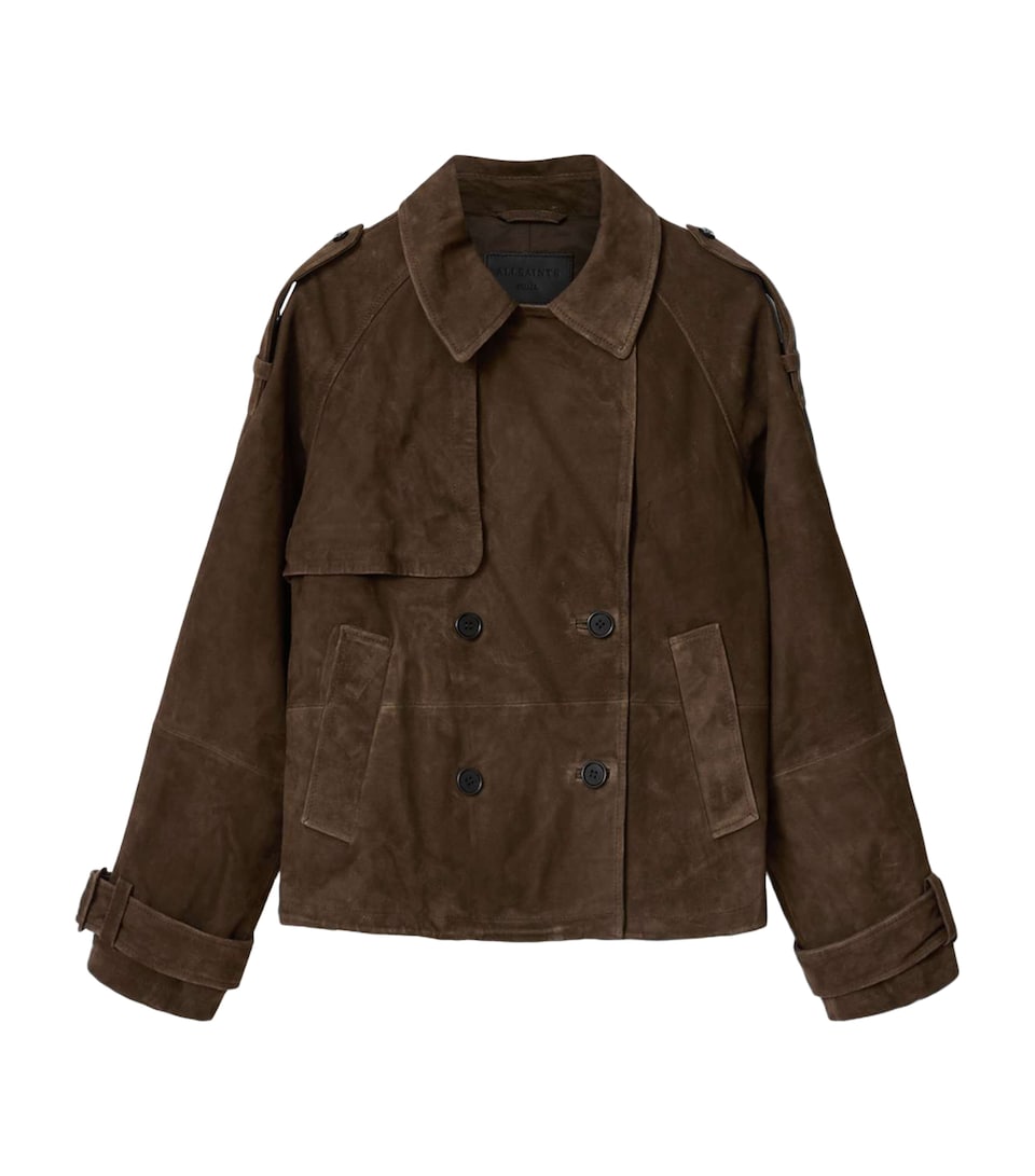 AllSaints Womens Suede Reya Mackintosh Jacket Bitter Brown