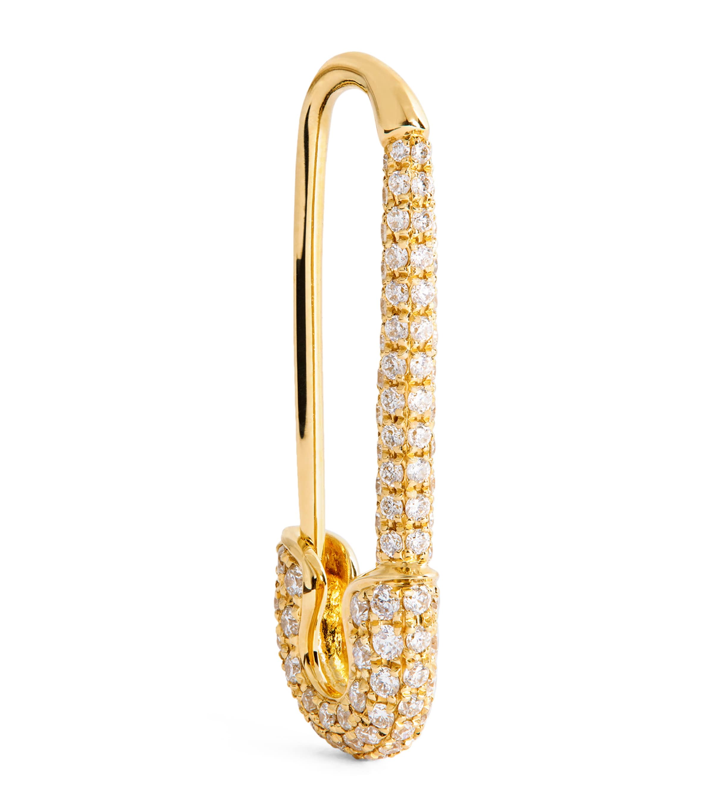 Yellow Gold and Diamond Safety Pin Single Right Earring