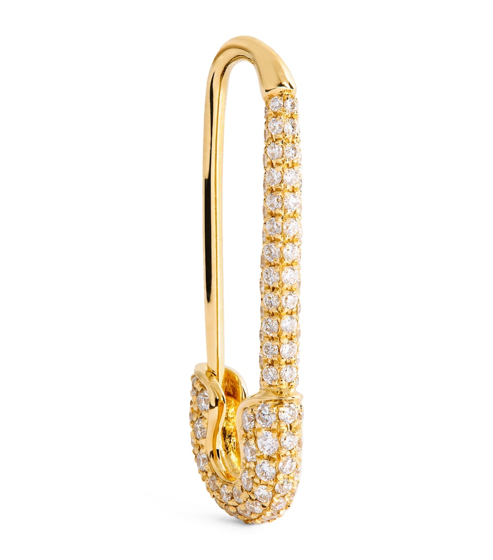 Yellow Gold and Diamond Safety Pin Single Right Earring