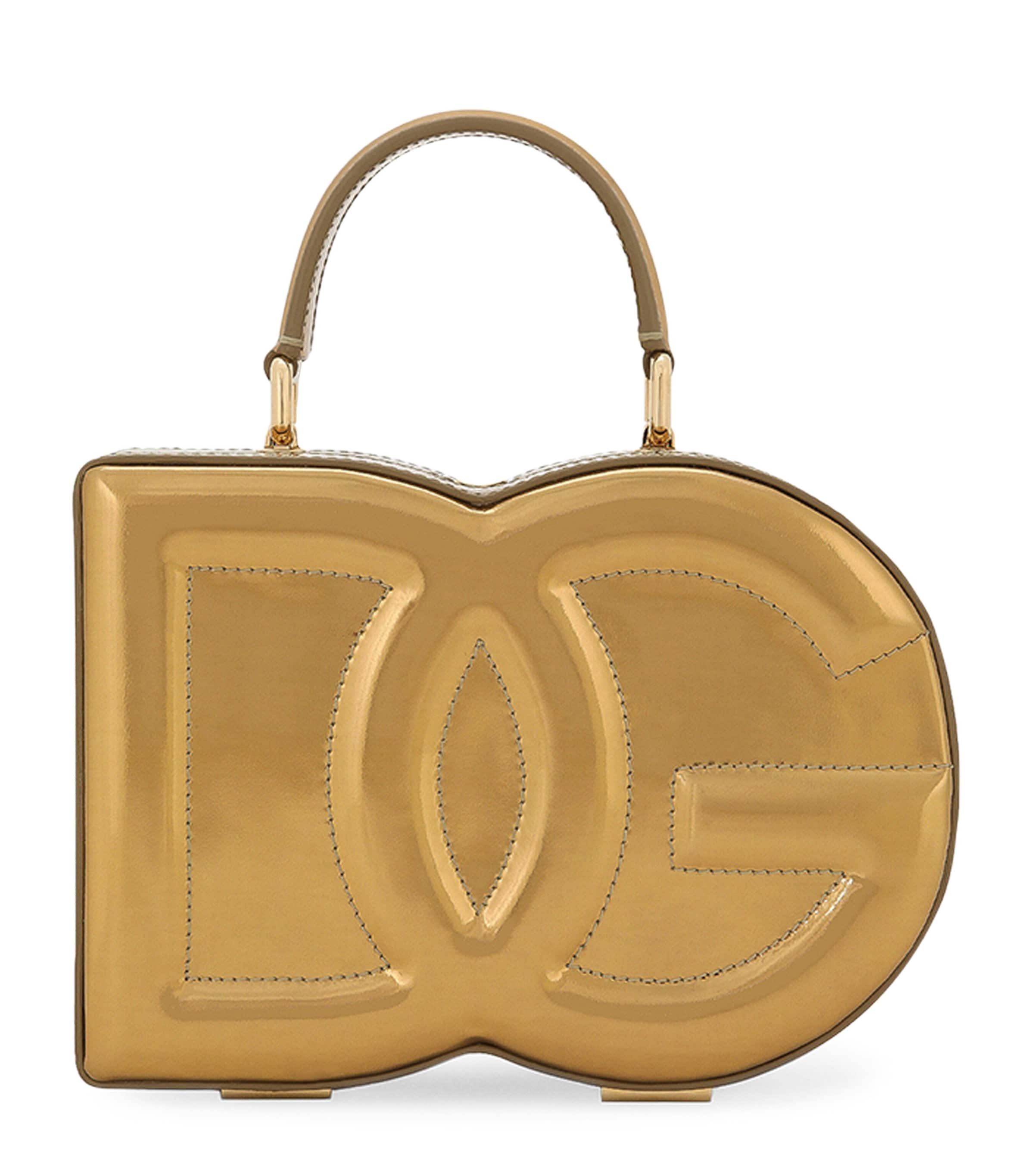 Metallic Leather Logo Box Top-Handle Bag