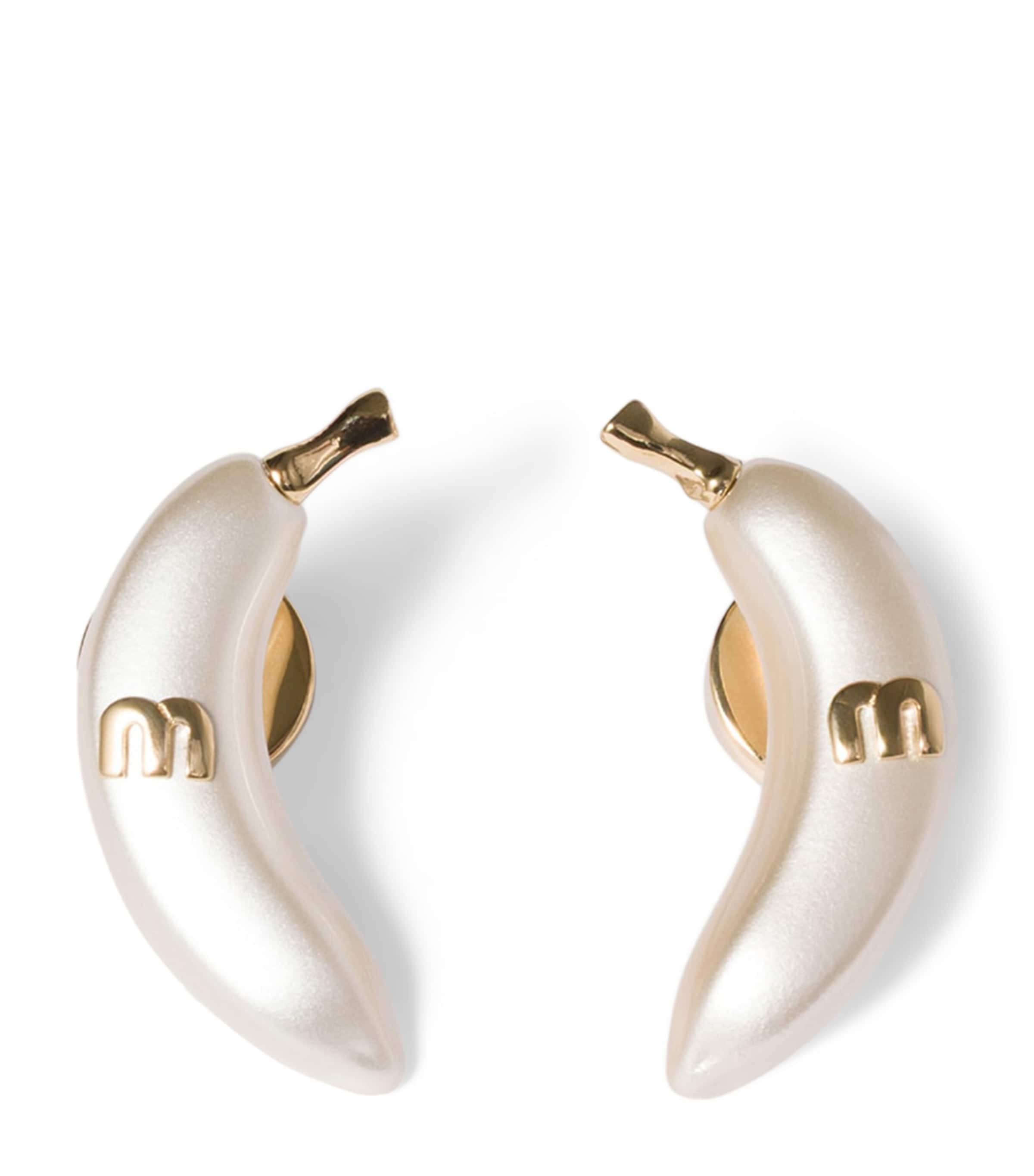 Miu Miu Faux Pearl Banana Stud Earrings Gold/silver