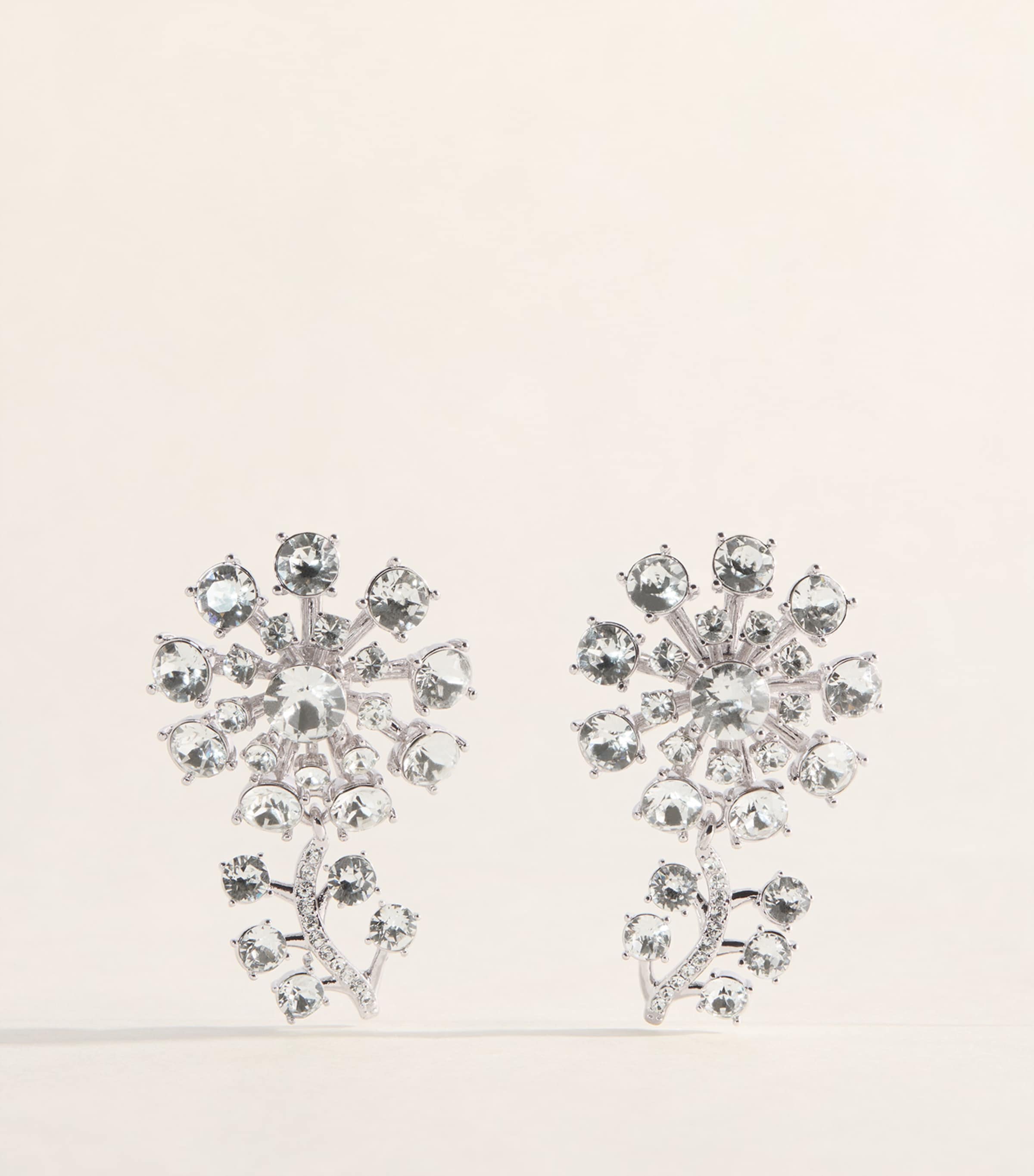 Self-Portrait Crystal-Embellished Floral Drop Earrings Silver