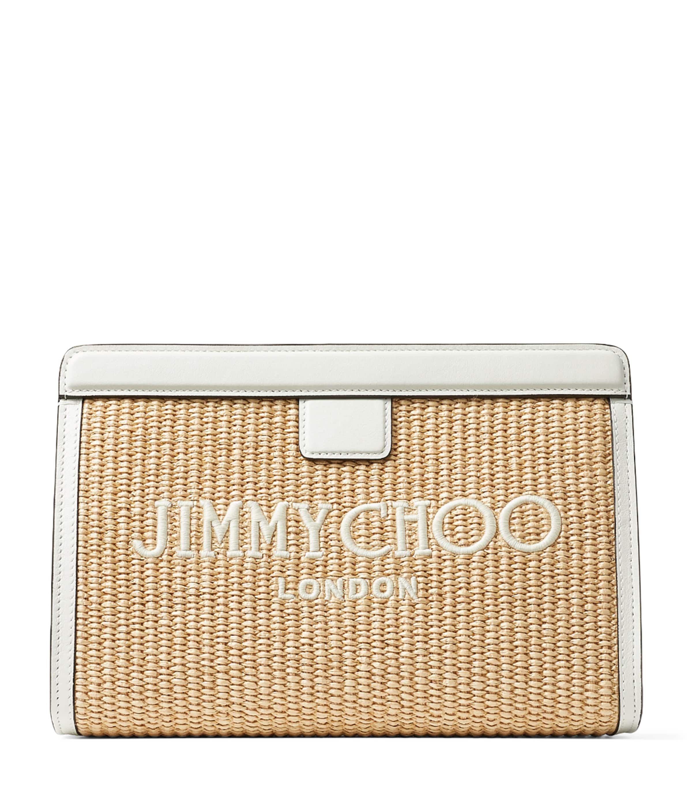 Raffia Leather-Trim Avenue Pouch