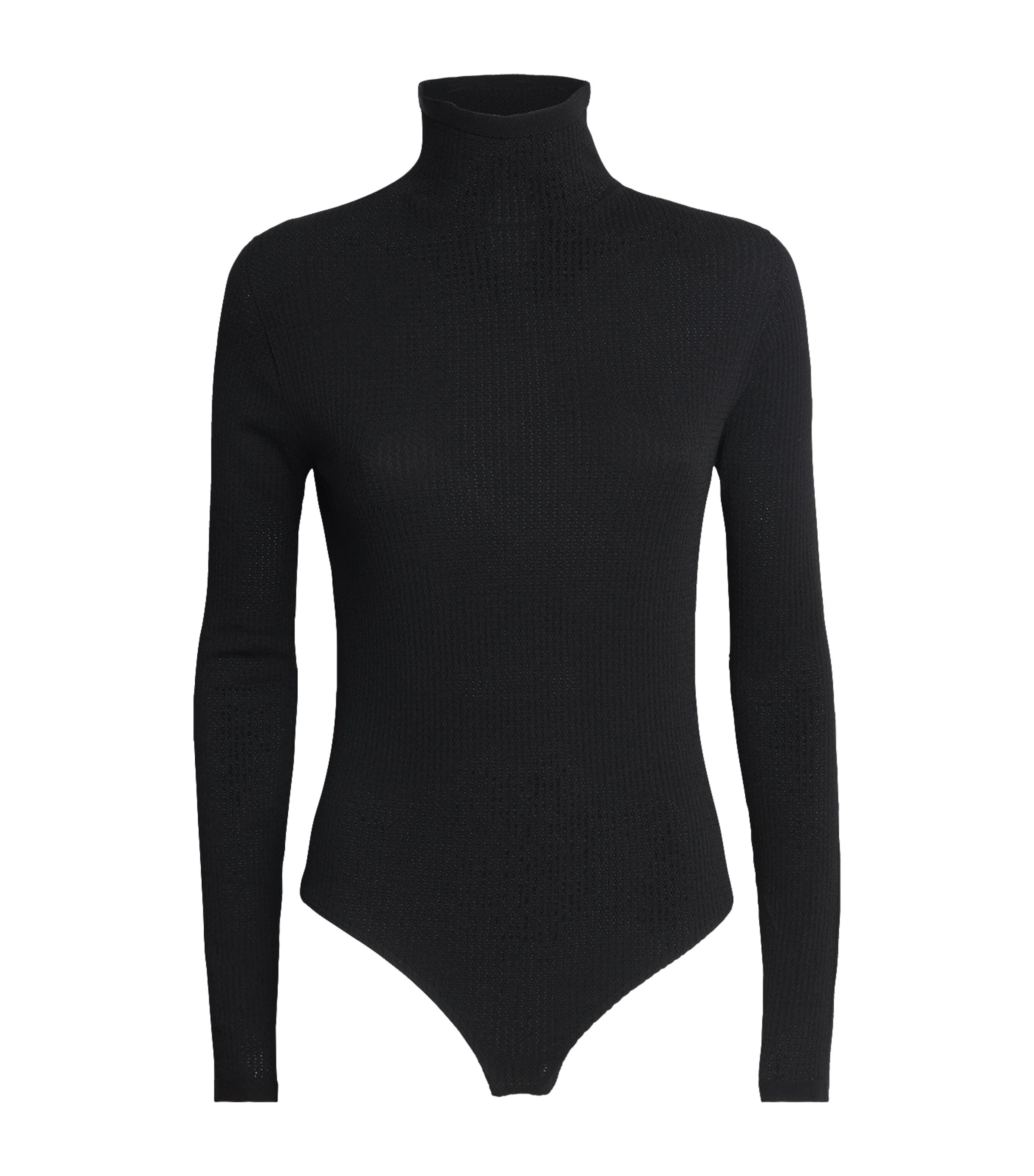 Wolford Womens Mesh Ribbed Seamless Bodysuit Black