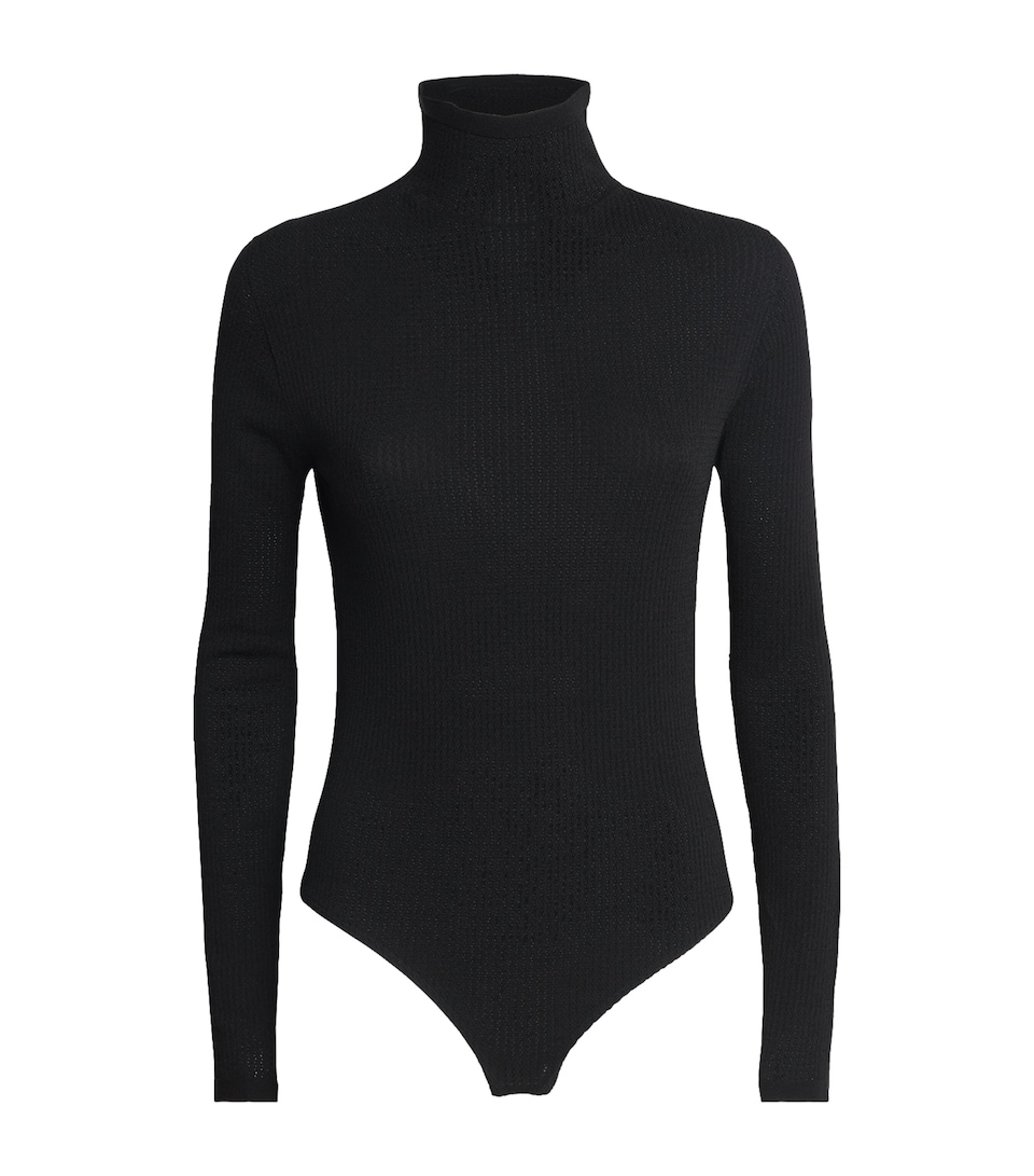 Wolford Womens Mesh Ribbed Seamless Bodysuit Black