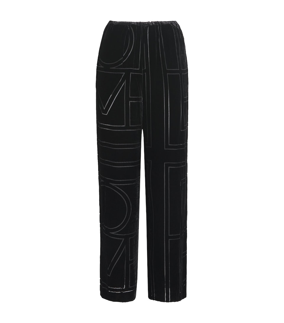 Silk Monogram Wide-Leg Trousers