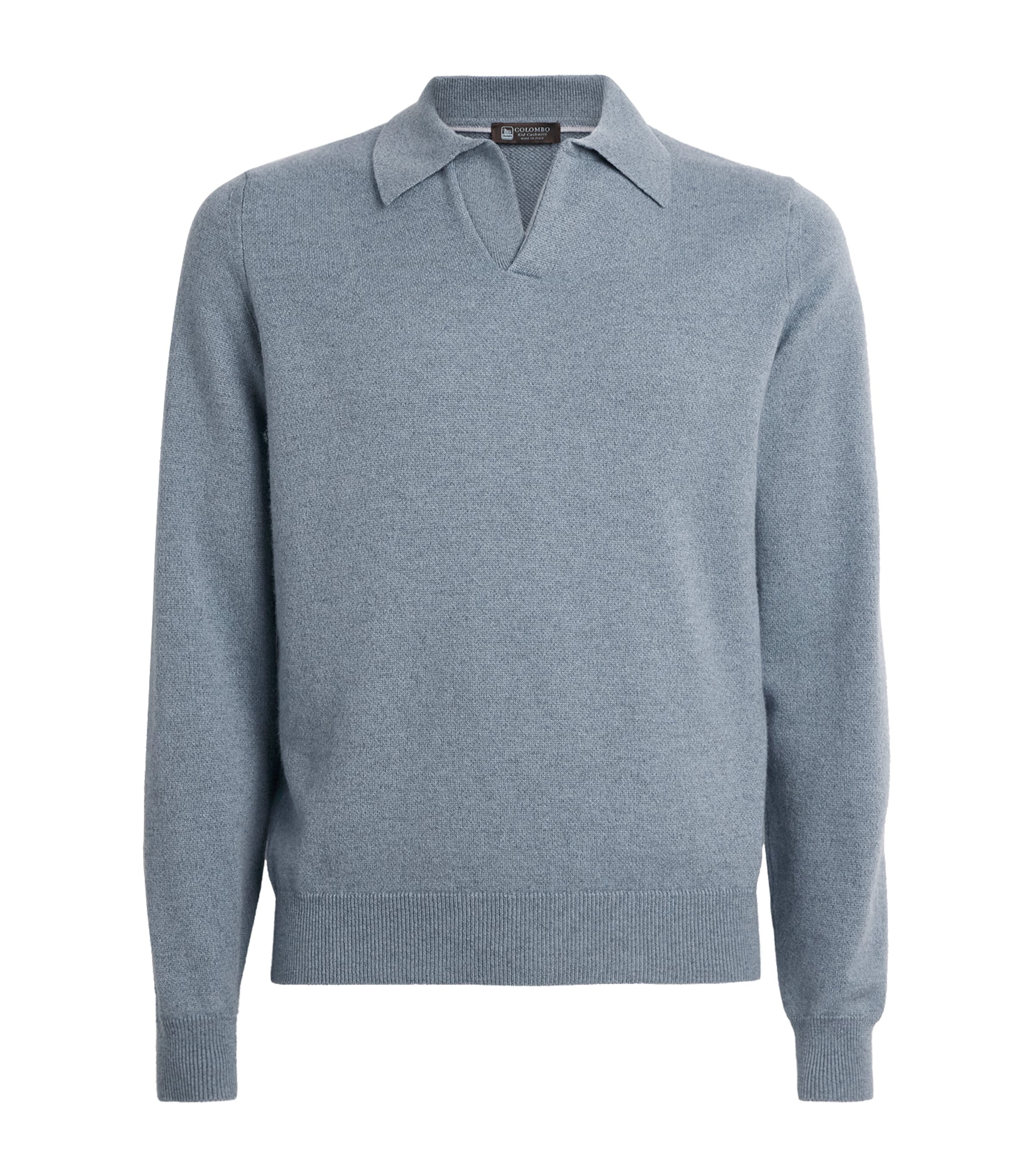 Colombo Mens Kid Cashmere Johnny Collar Sweater Light Blue