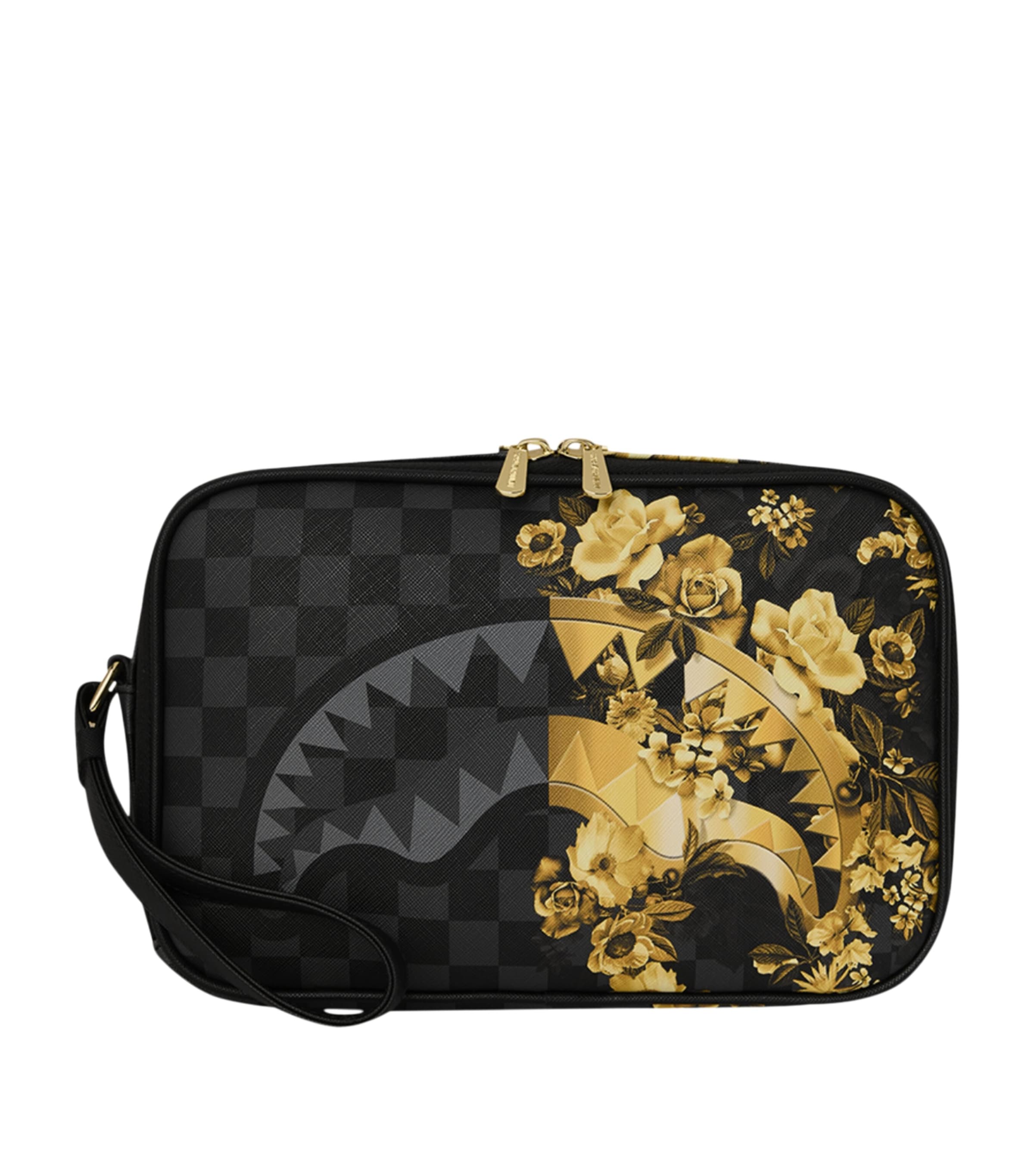 Sprayground Check Wash Bag Gold Floral Remix