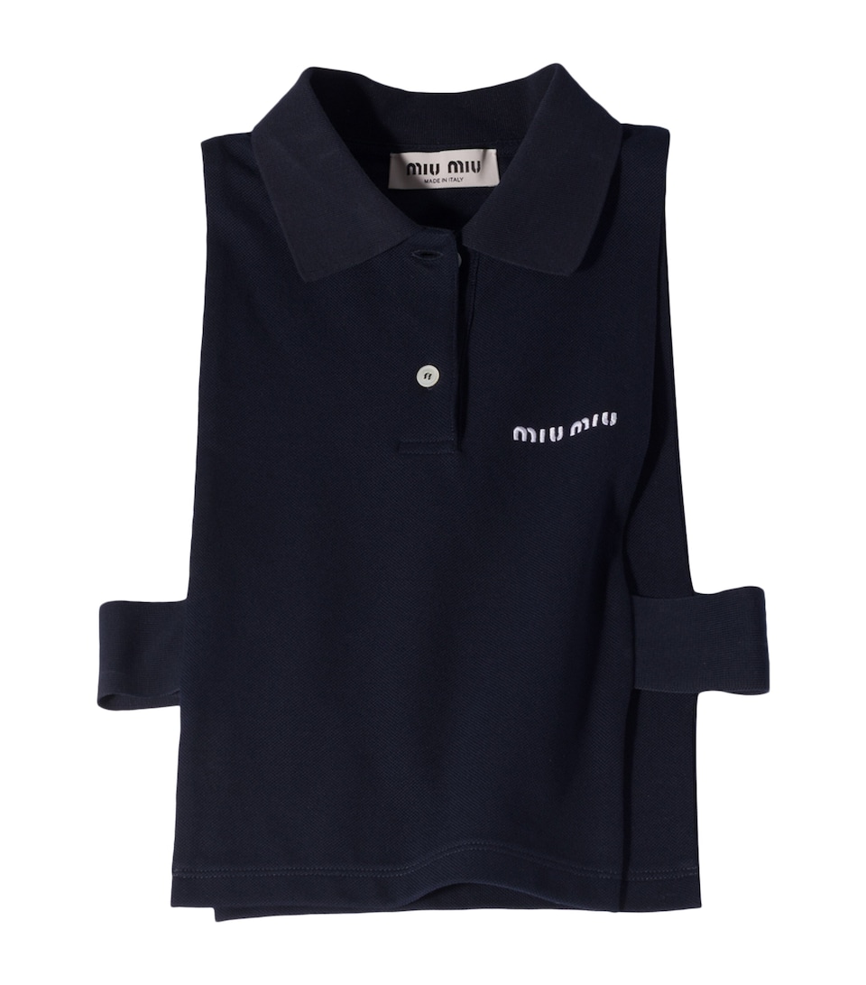 Miu Miu Womens Cotton Piqué Sleeveless Polo Shirt Blue