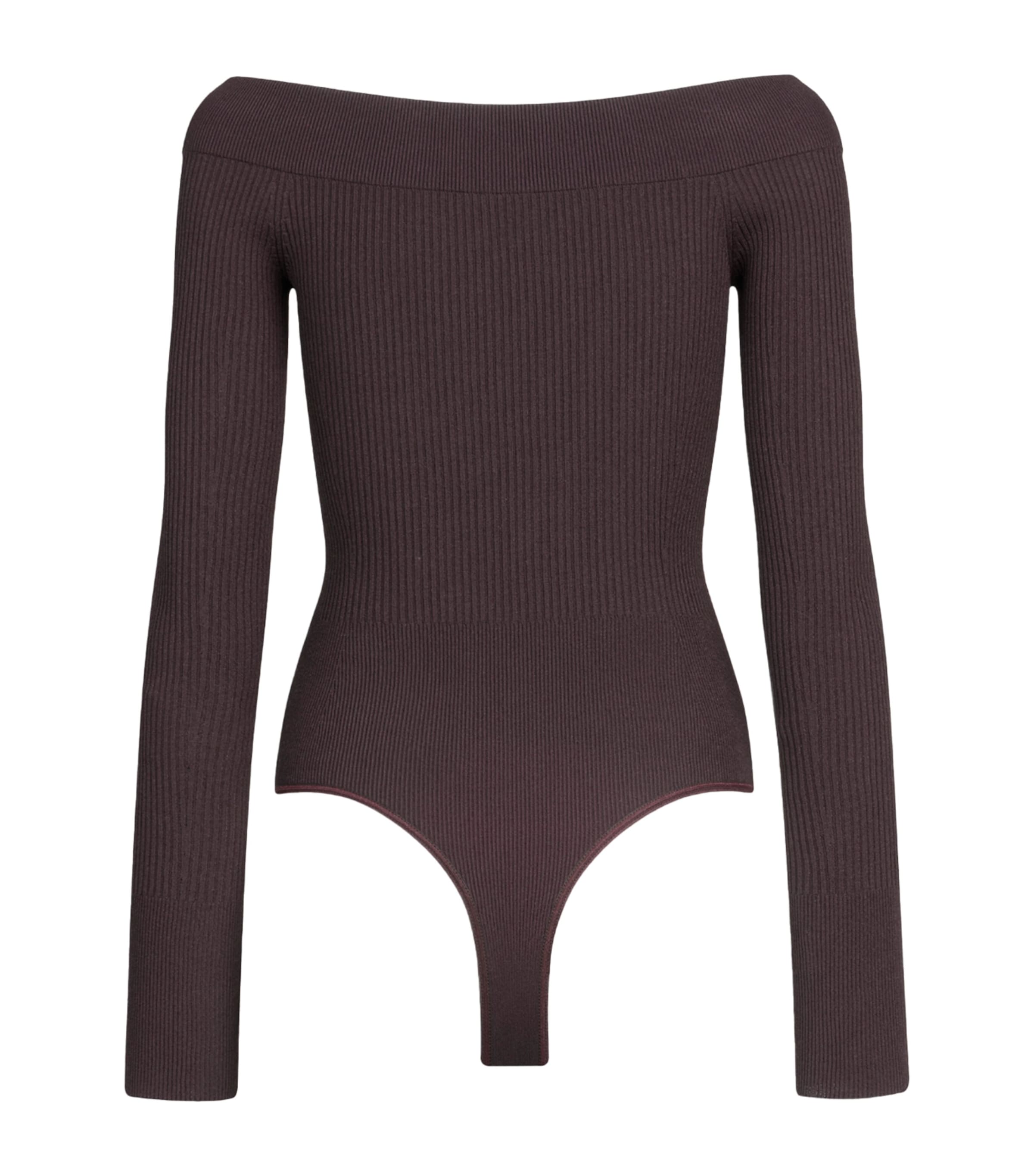 Alaïa Womens Ribbed Off-The-Shoulder Bodysuit Aubergine