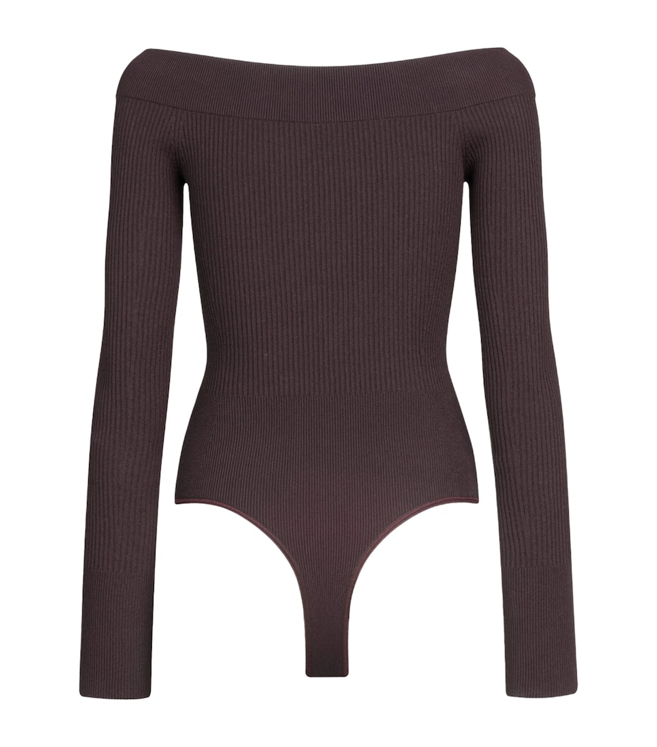Alaïa Womens Ribbed Off-The-Shoulder Bodysuit Aubergine