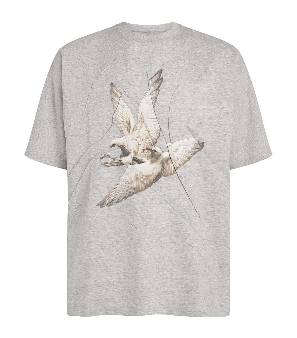 Maison Margiela Mens Cotton Creased Bird T-Shirt Grey Melange