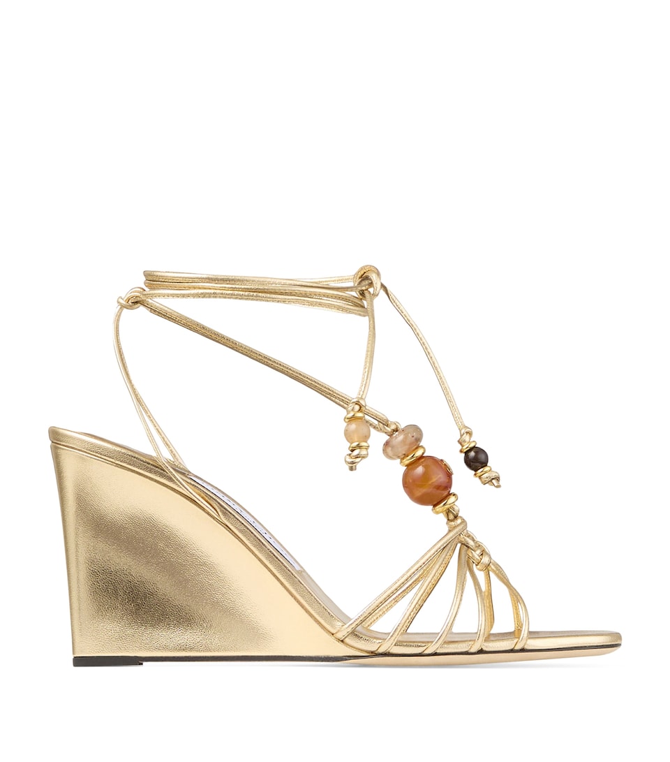 Jimmy Choo Lova 85 Metallic Leather Wedge Sandals Gold Mix