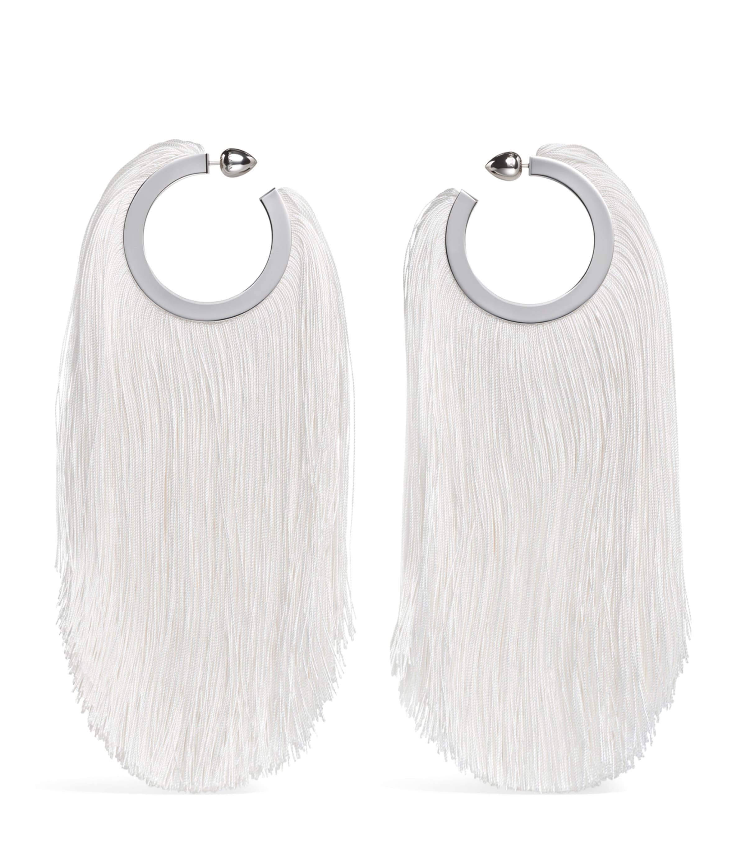 Alaïa Fringe Pendant Hoop Earrings Blanc Creme