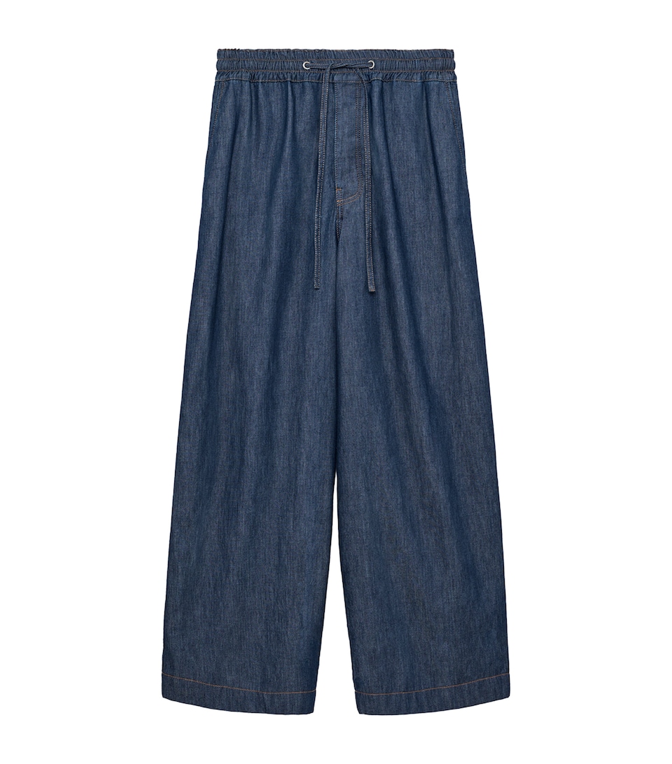 LOEWE Mens Chambray Drawstring Wide-Leg Trousers Denim Blue