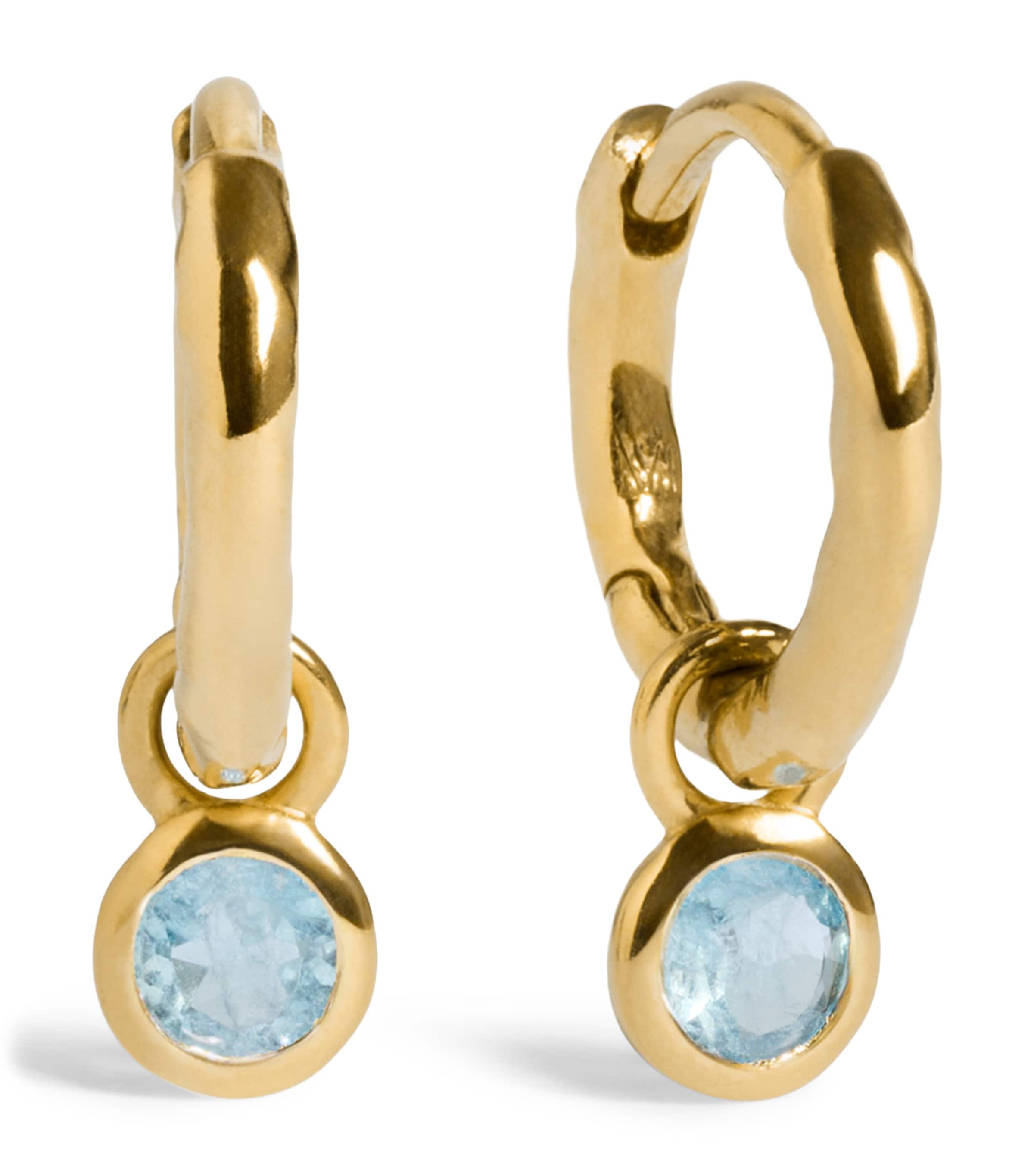 Monica Vinader Gold Vermeil and Aquamarine March Birthstone Huggie Earrings Blue