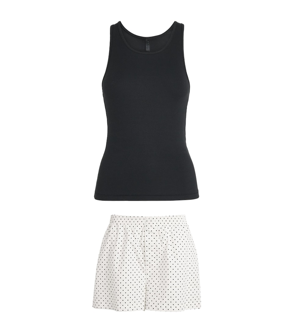 Skims Womens Poplin Boxer Pyjama Set Onyx Dot