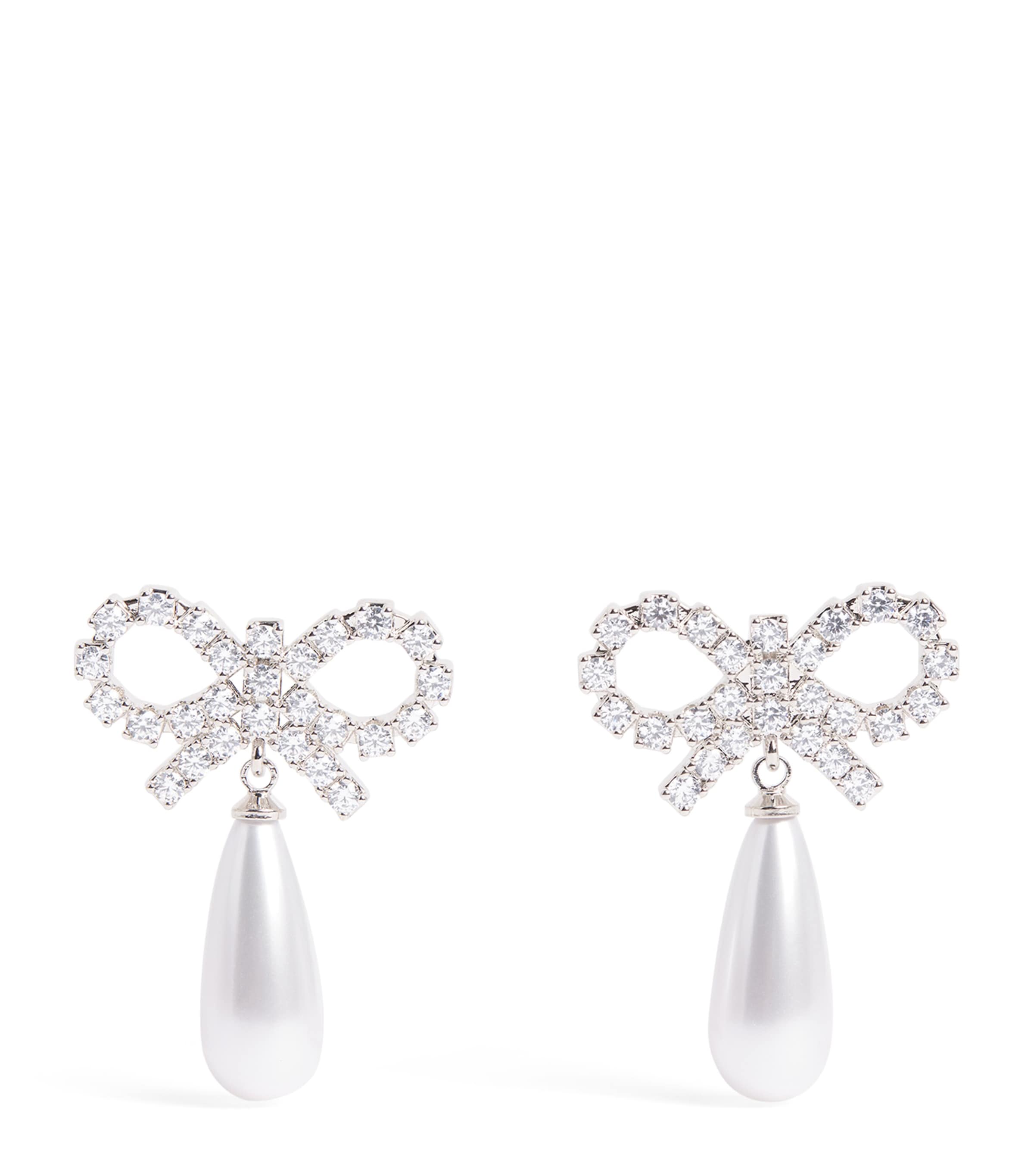 Crystal and Faux Pearl Bow Drop Earrings
