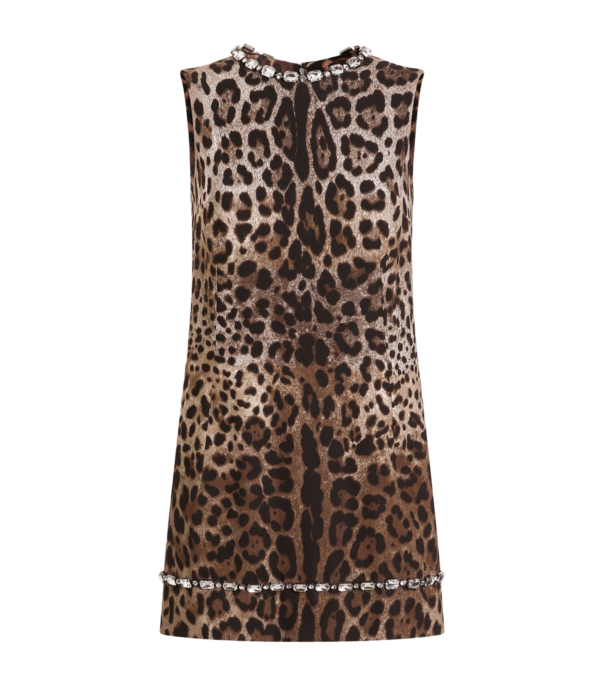 Dolce&Gabbana Womens Embellished Leopard Print Mini Dress Leo New
