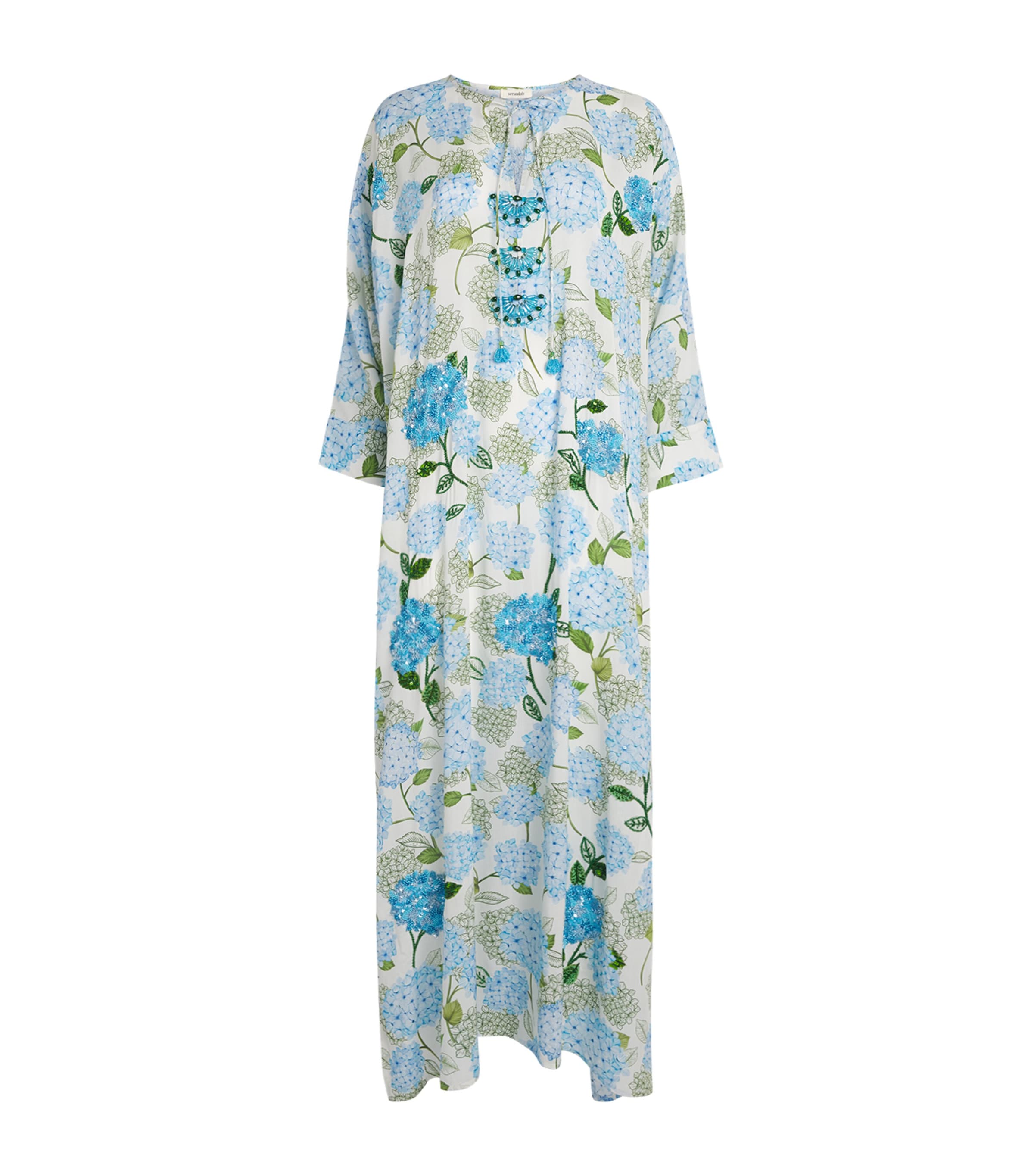 Verandah Womens Embellished Hydrangea Maxi Kaftan Iv & Blue Hydr Big