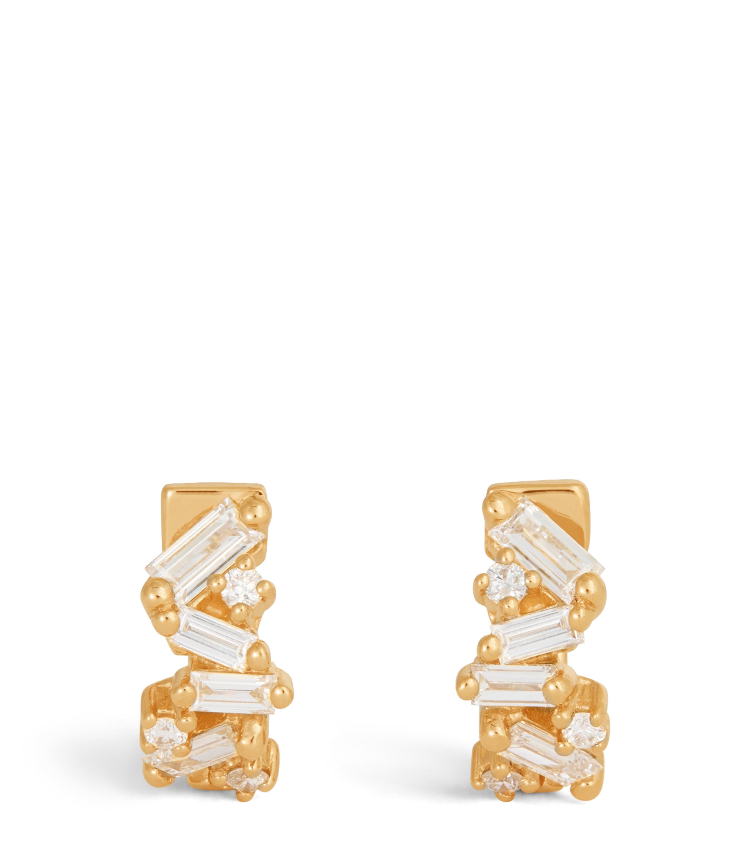 Yellow Gold and Diamond Fireworks Huggie Hoop Earrings