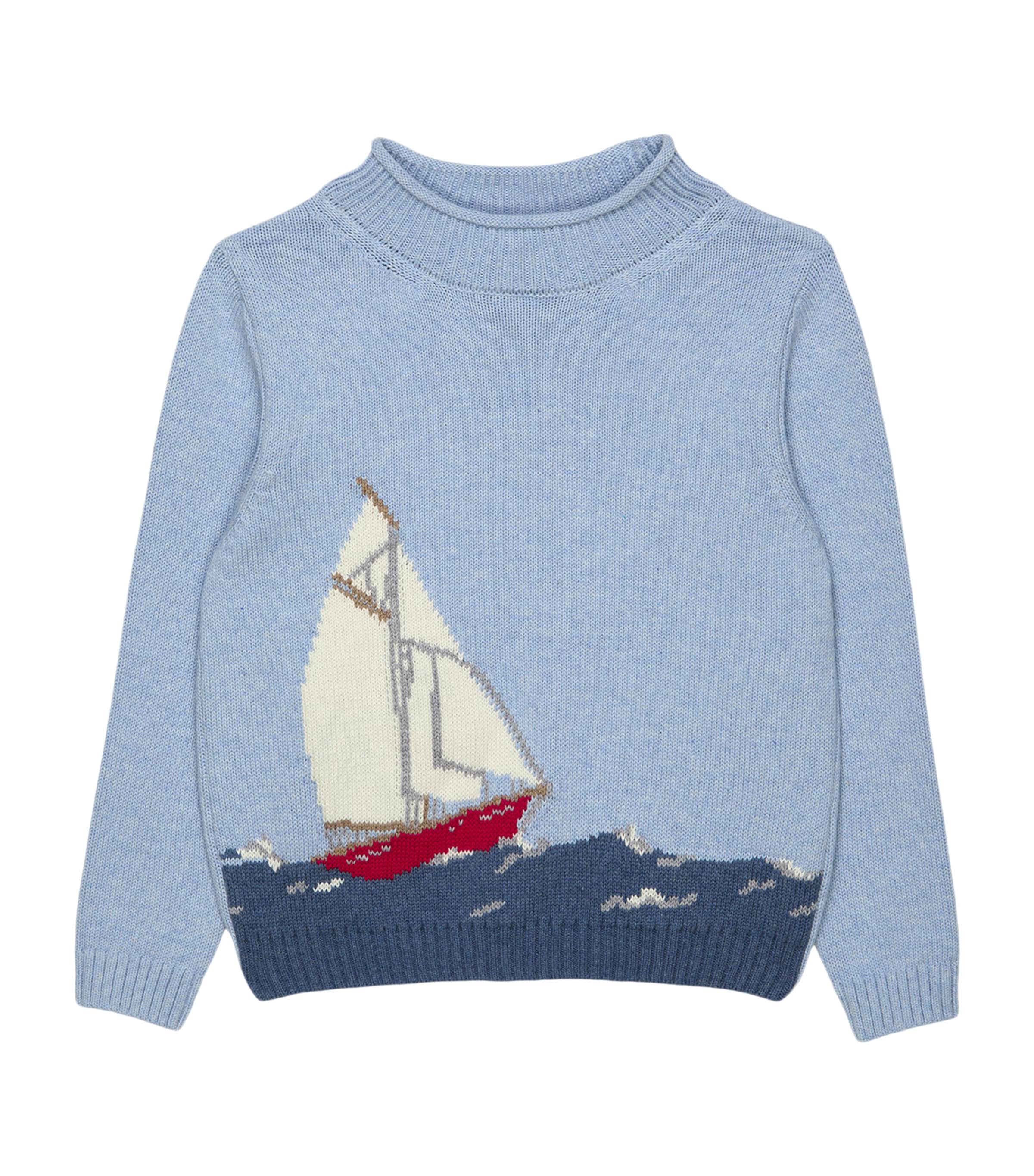 Trotters Cotton Sailboat Sweater (2-5 Years) Pale Blue Marl