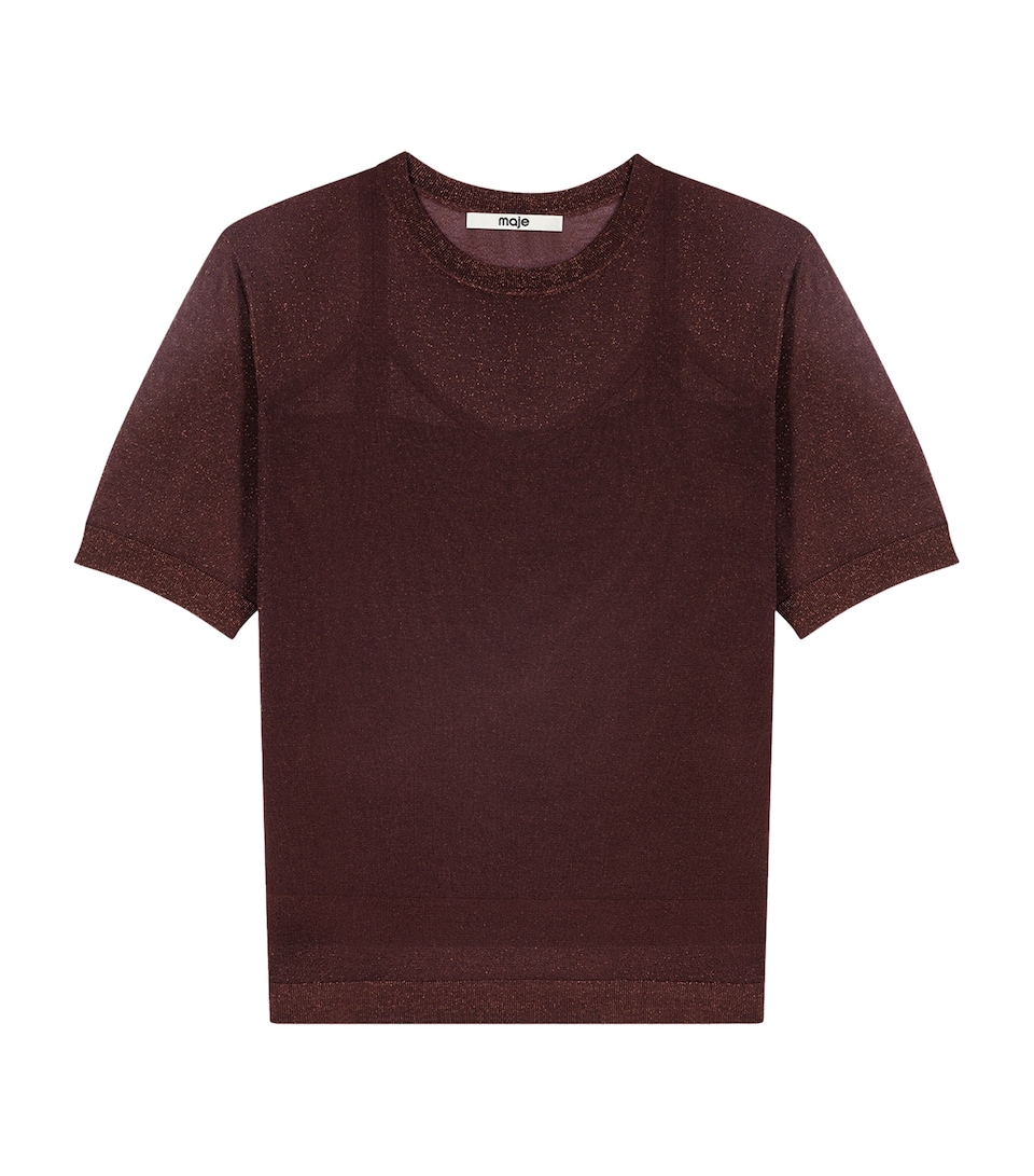 Maje Womens Knit T-Shirt and Cami Top Set Brown