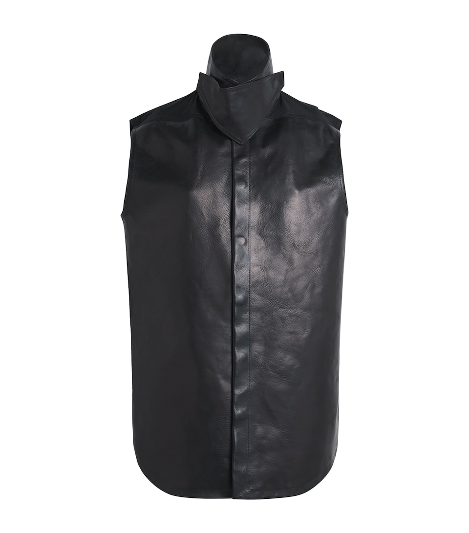 Rick Owens Womens Leather Sleeveless Throat-Latch Shirt Black